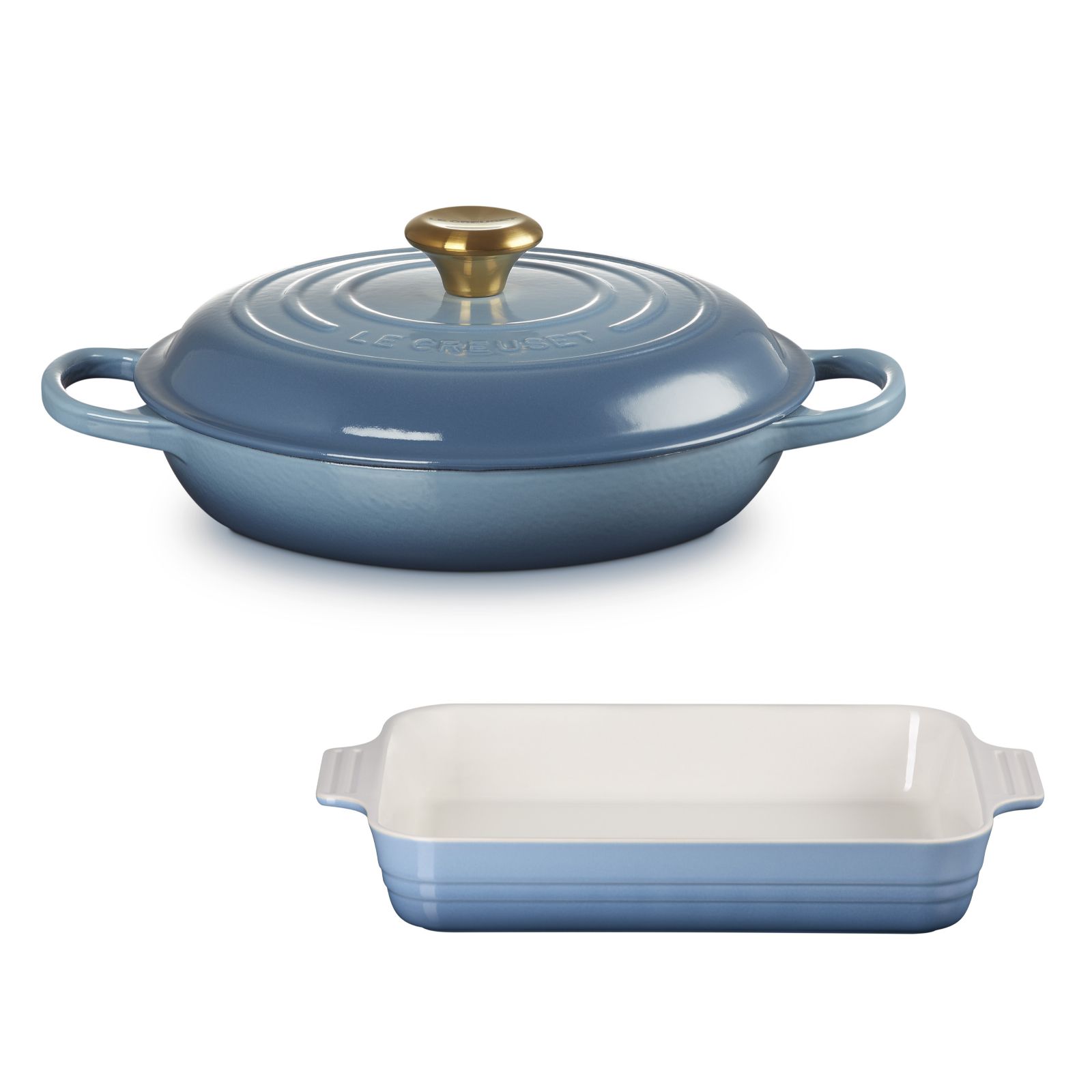 Le Creuset 26cm Shallow Cast Iron Casserole & 25cm Rectangular Stoneware Dish