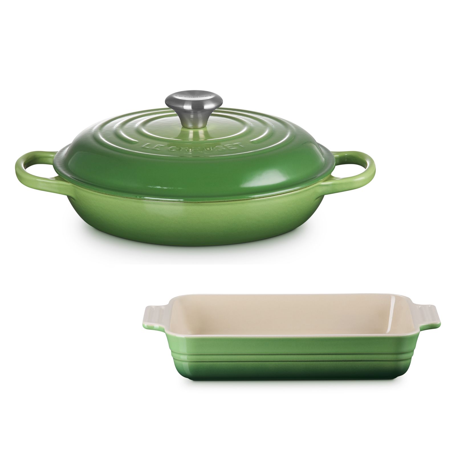Le Creuset 26cm Shallow Cast Iron Casserole & 25cm Rectangular Stoneware Dish