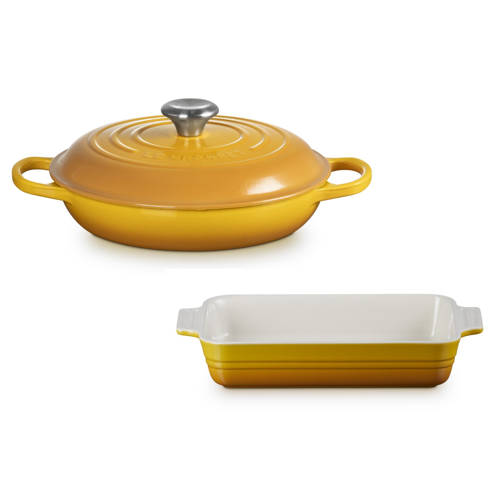 Le Creuset 26cm Shallow Cast Iron Casserole & 25cm Rectangular Stoneware Dish