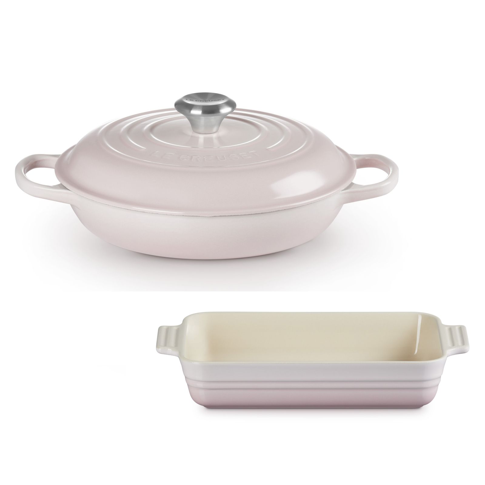 Le Creuset 26cm Shallow Cast Iron Casserole & 25cm Rectangular Stoneware Dish