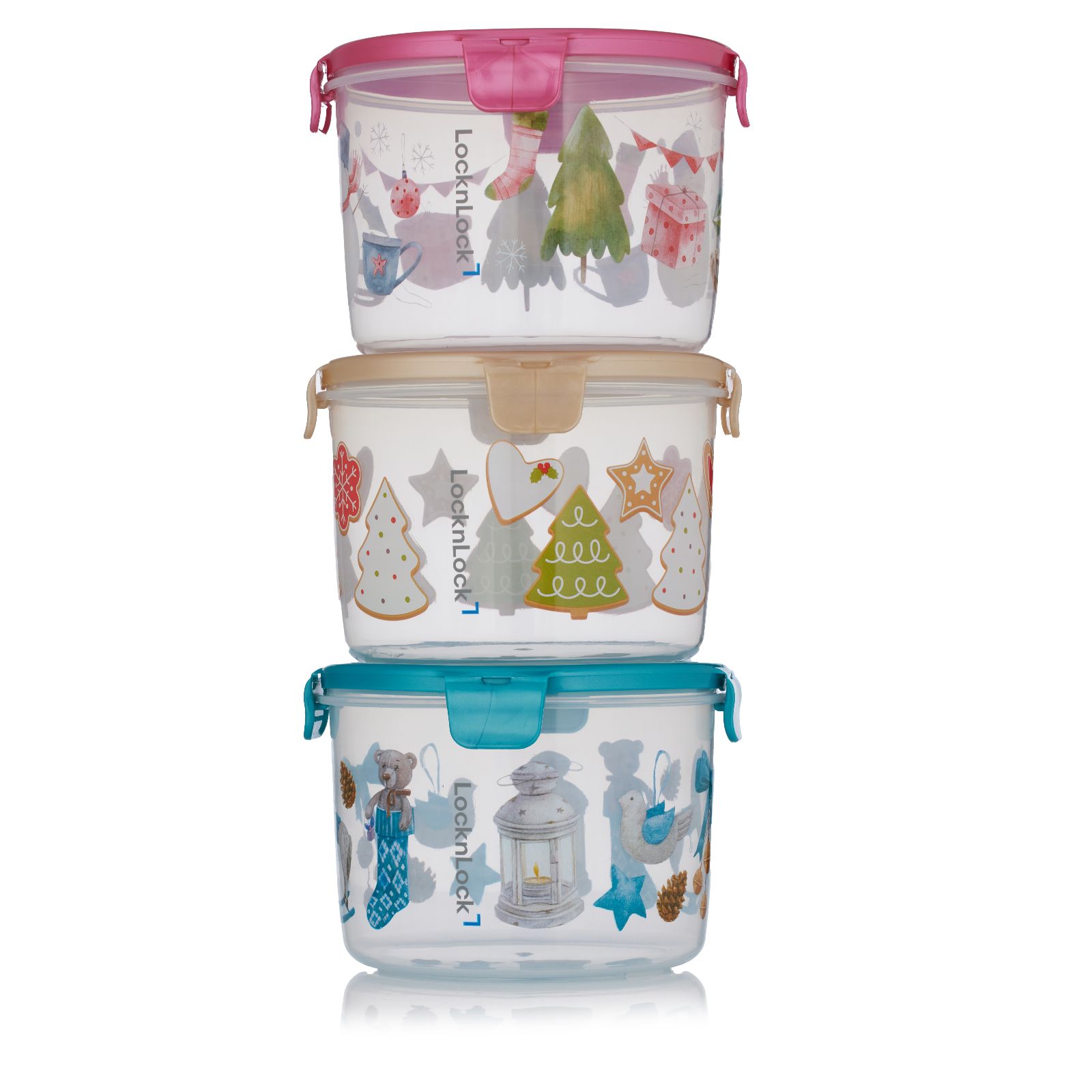 Lock & Lock Set of 3 1.3L Festive Printed Containers