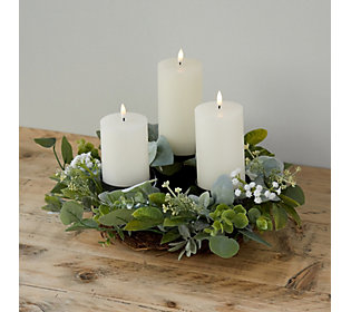 Home Reflections 3 in 1 Wreath & Rechargeable Flameless Candles with Remote