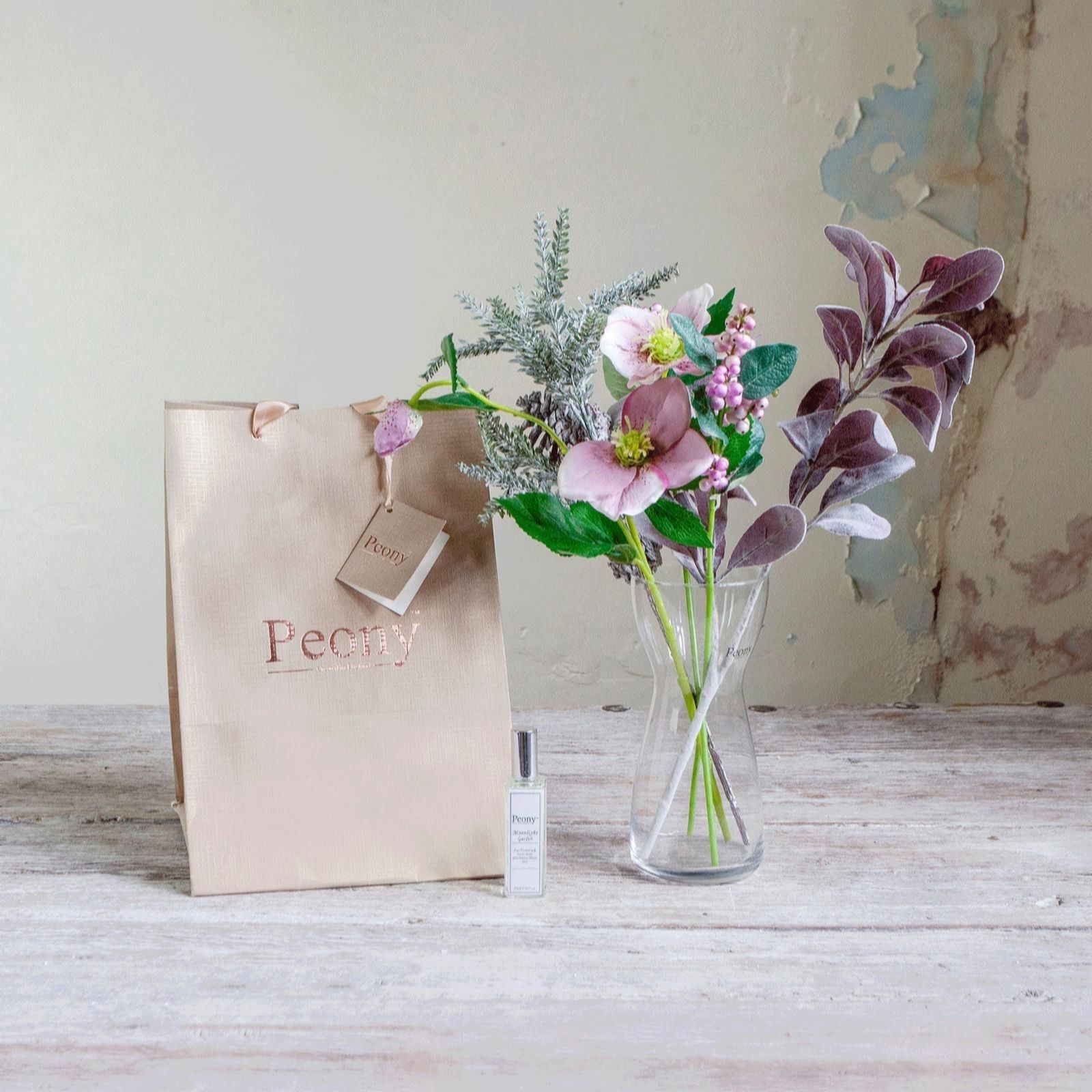 Outlet Peony Hellebores Pine, Berries and Foliage in Vase with Gift