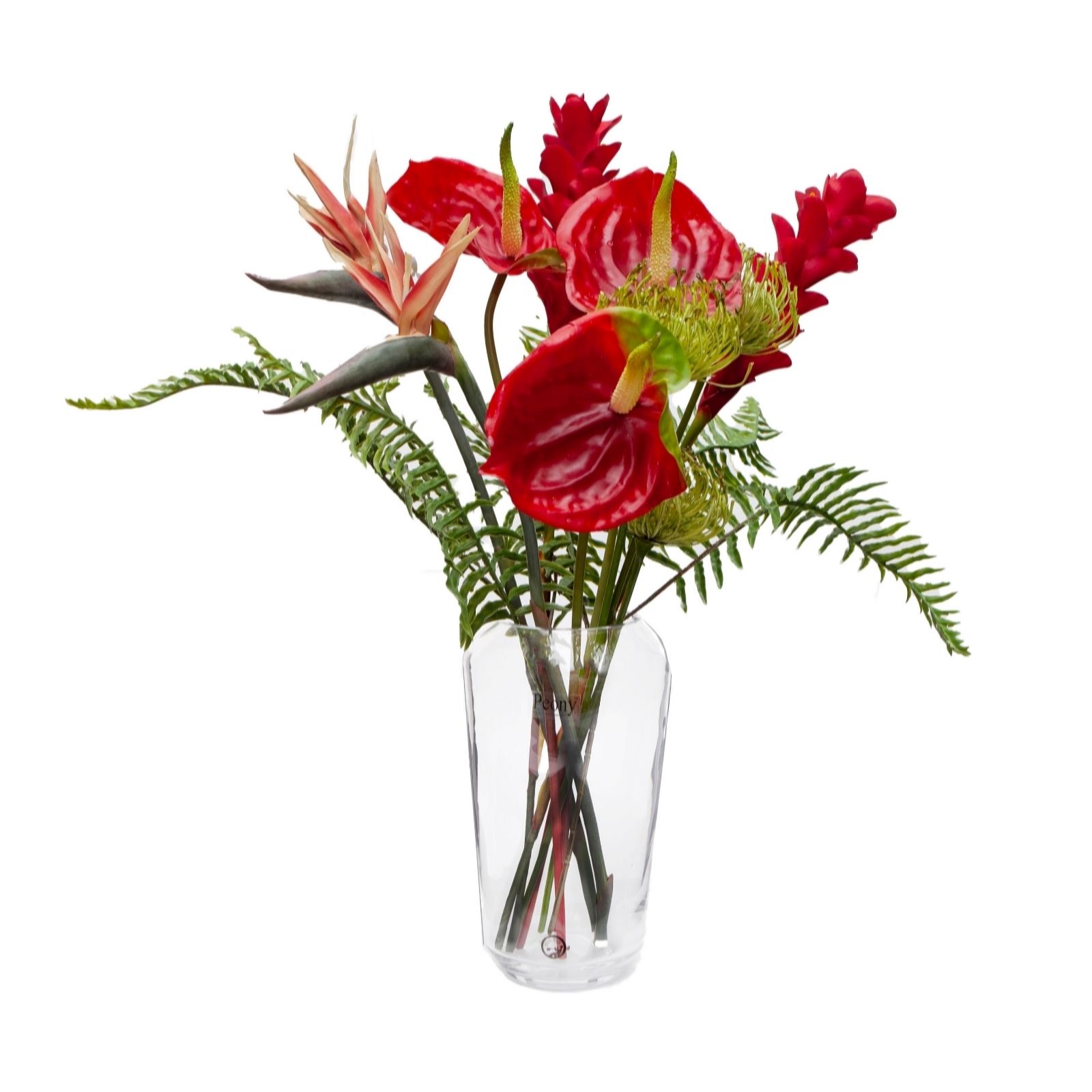 Outlet Peony Tropical Arrangement in an Angled Neck Vase