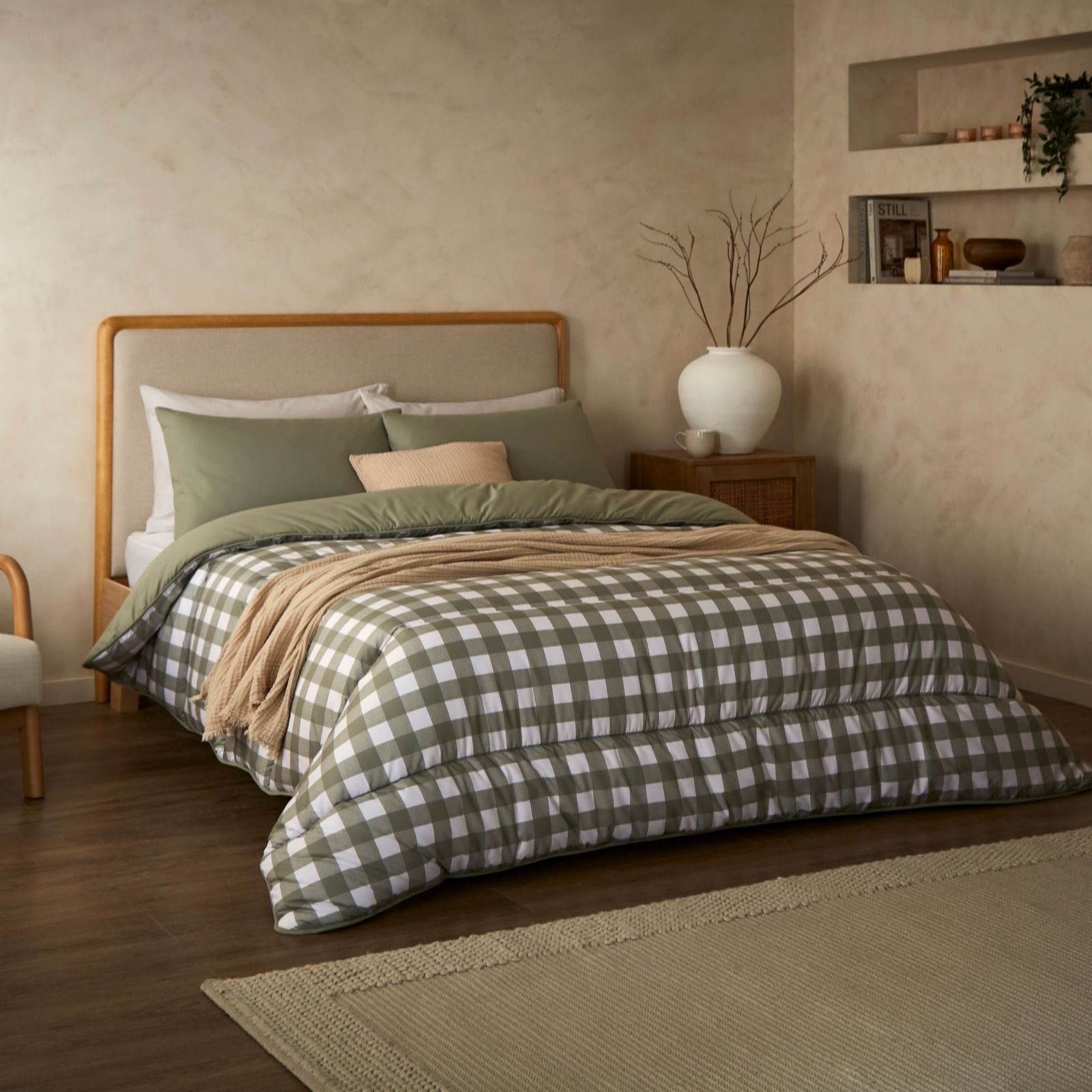 Night Lark Seersucker Olive Gingham Coverless 10.5 Tog Duvet & Pillowcase Set