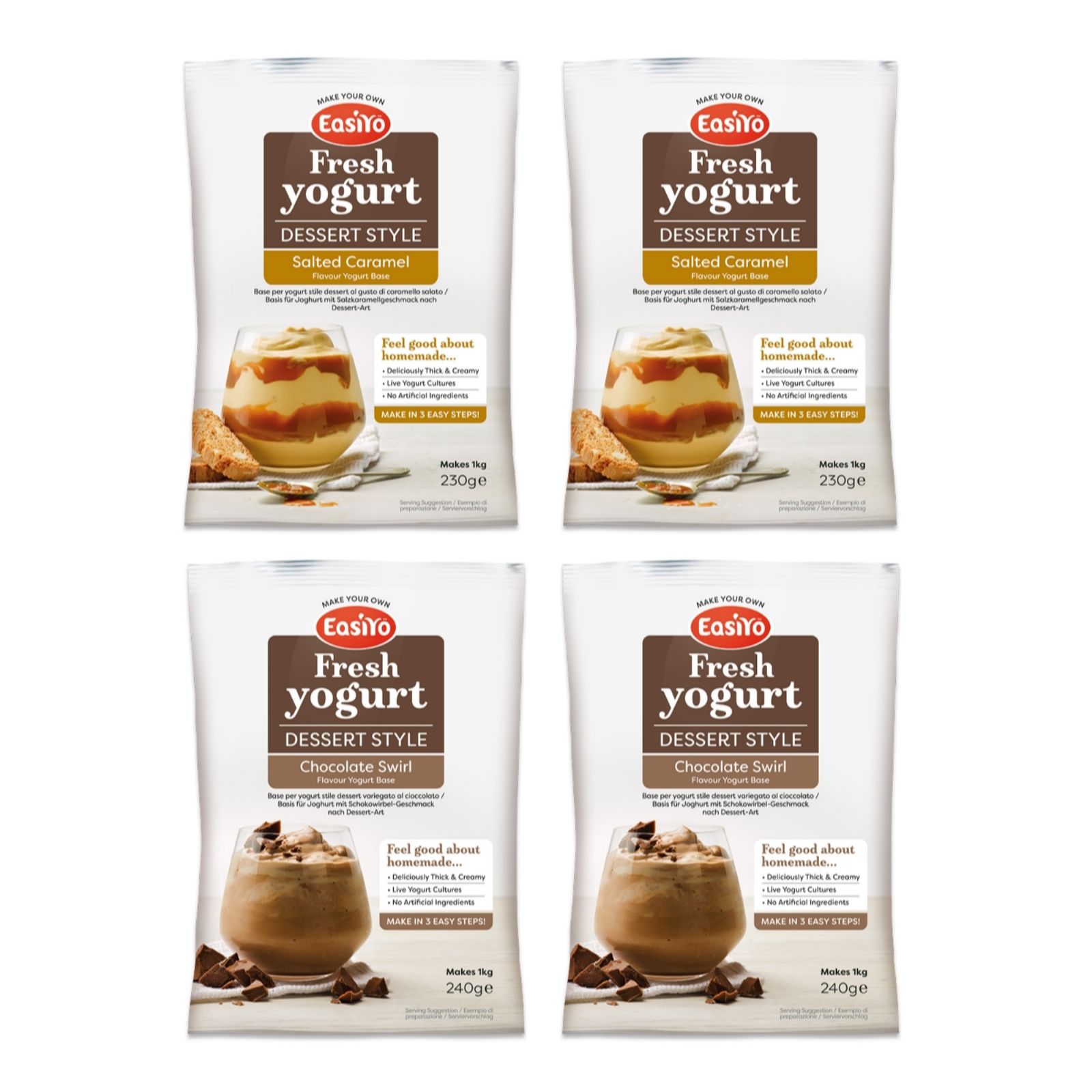 Easiyo Set of 4 Chocolate & Caramel Dessert Style Yogurt Sachets