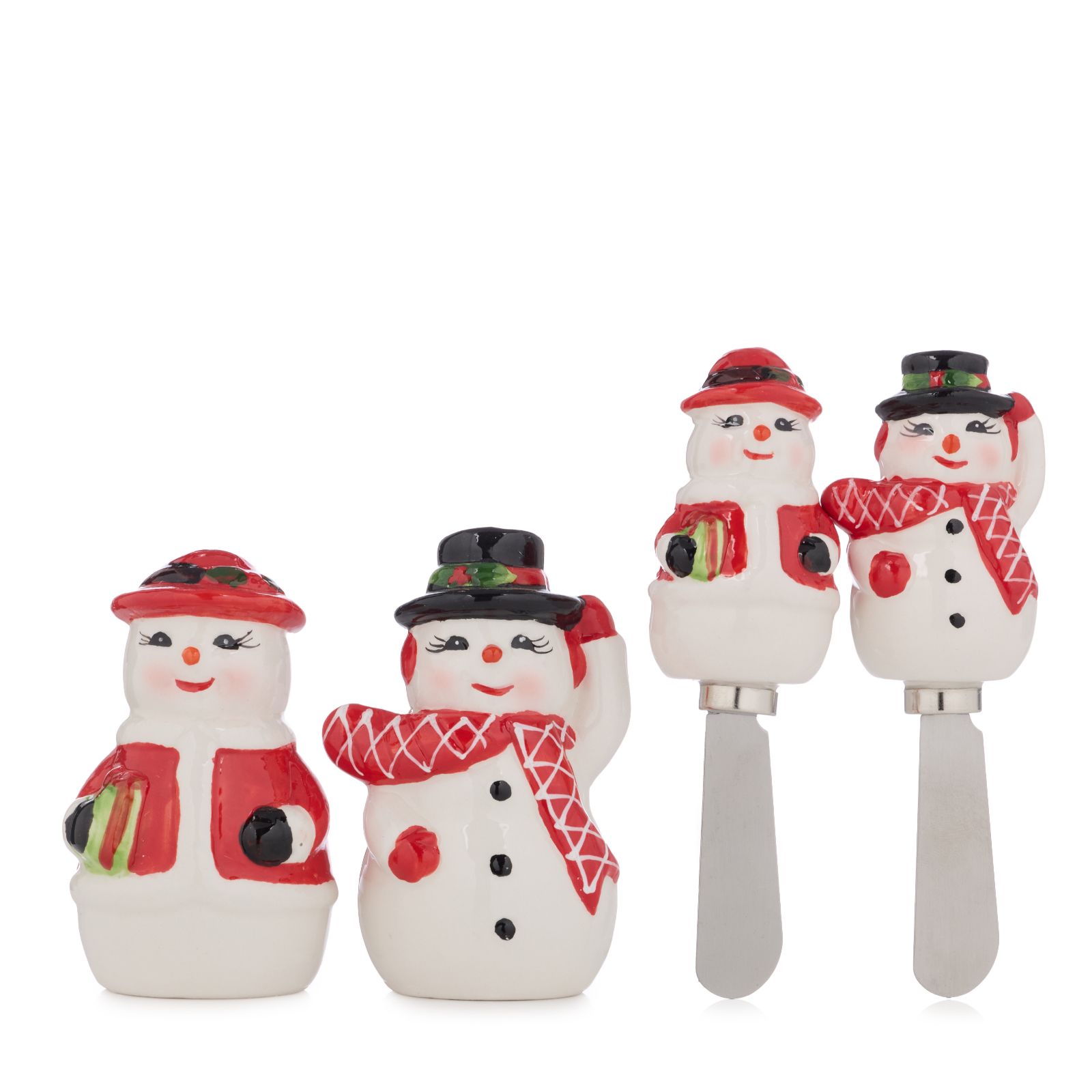 Mr Christmas Salt And Pepper Shakers And Spread Knife Set