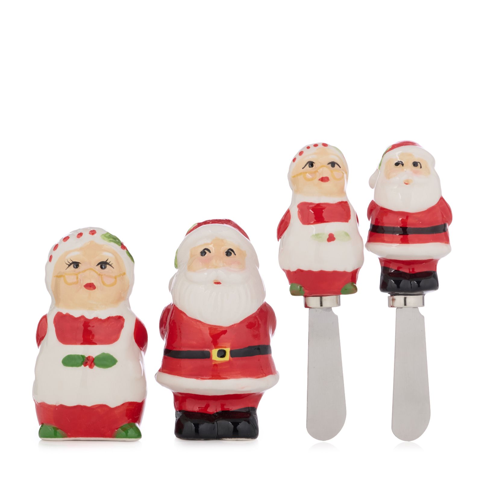 Mr Christmas Salt And Pepper Shakers And Spread Knife Set