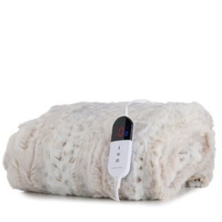 Cozee Home Printed Faux Fur and Velvetsoft Heated Throw with 9 Heat Settings