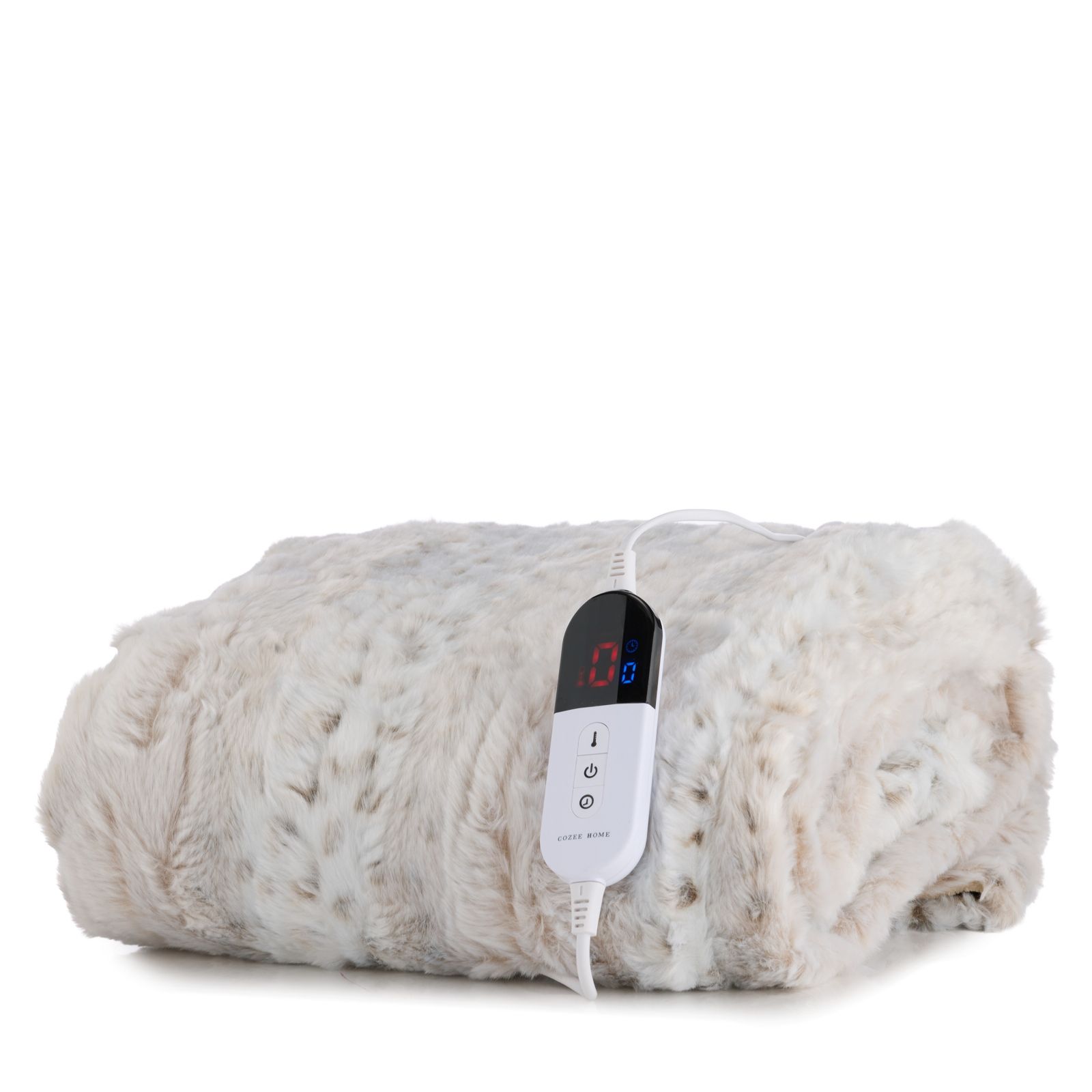 Cozee Home Print Faux Fur and Velvetsoft Throw with 9 Heat Settings