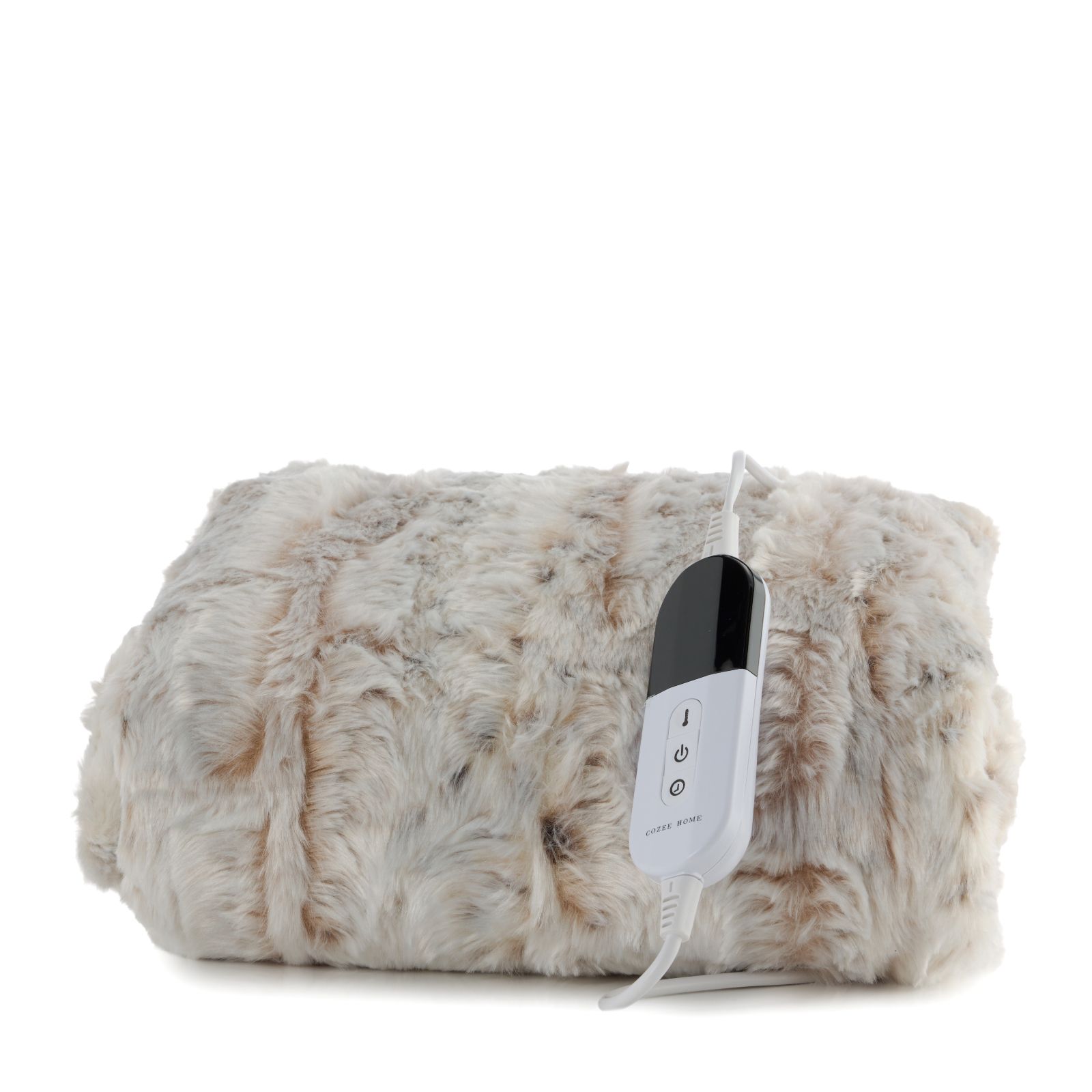 Cozee Home Printed Faux Fur and Velvetsoft Heated Throw with 9 Heat Settings