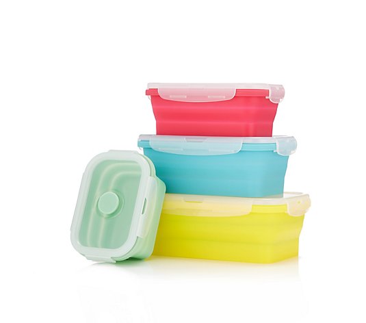 Cook's Essentials Set of 4 Assorted Silicone Collapasible Food Containers