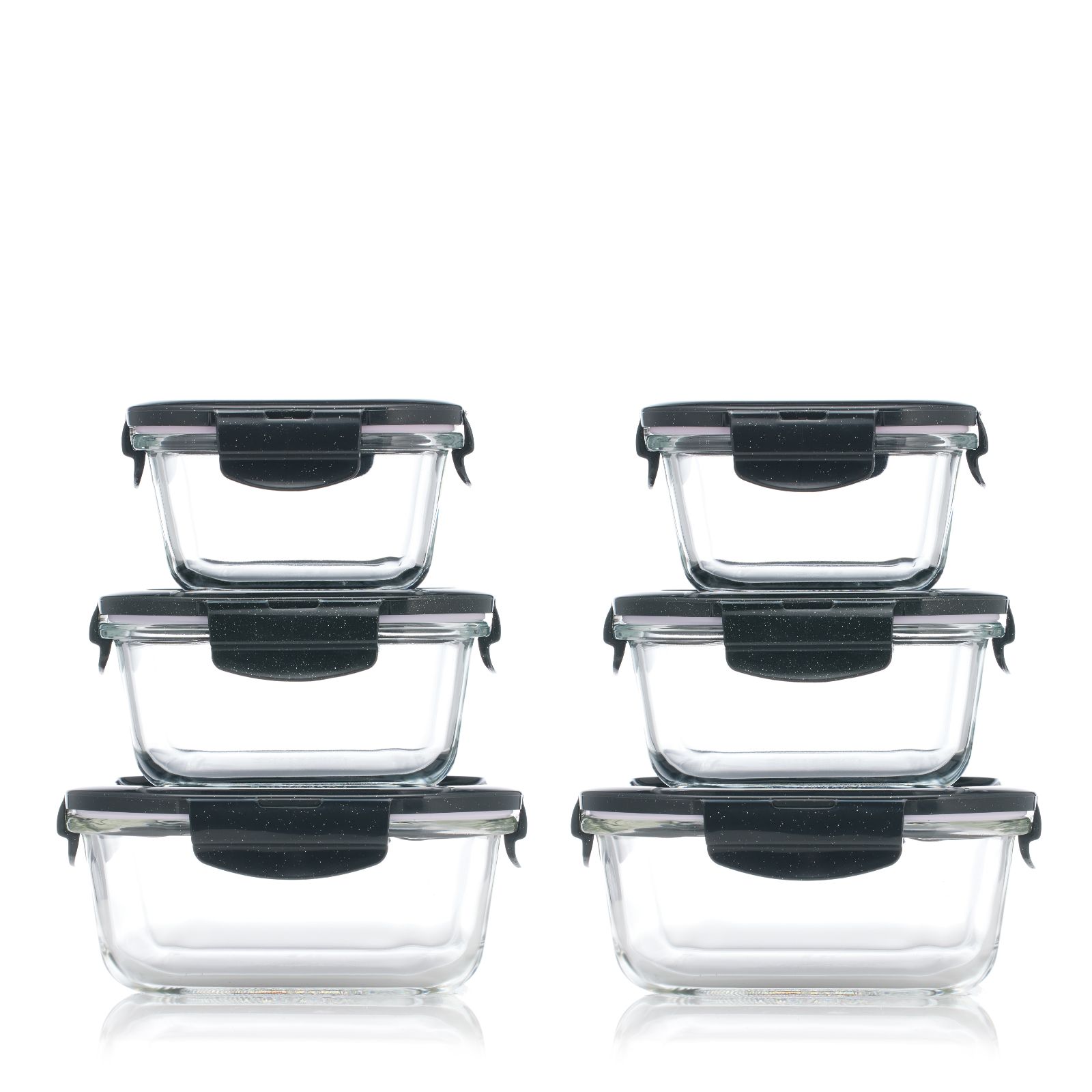 Lock & Lock Set of 6 Square Glass Containers with Vented Lids