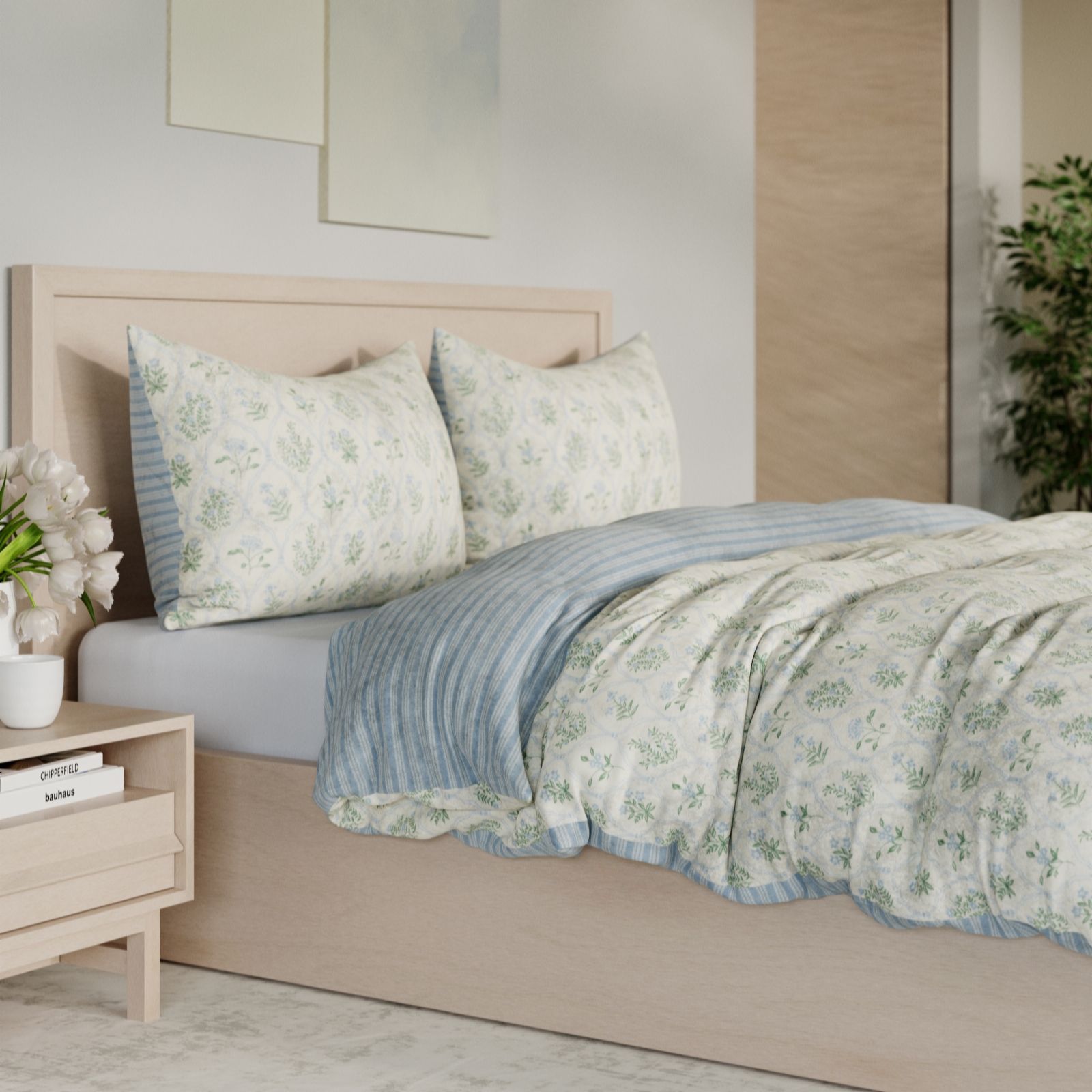 Cozee Home Reversible Floral Stripe Velvetsoft 3 Piece Duvet Set