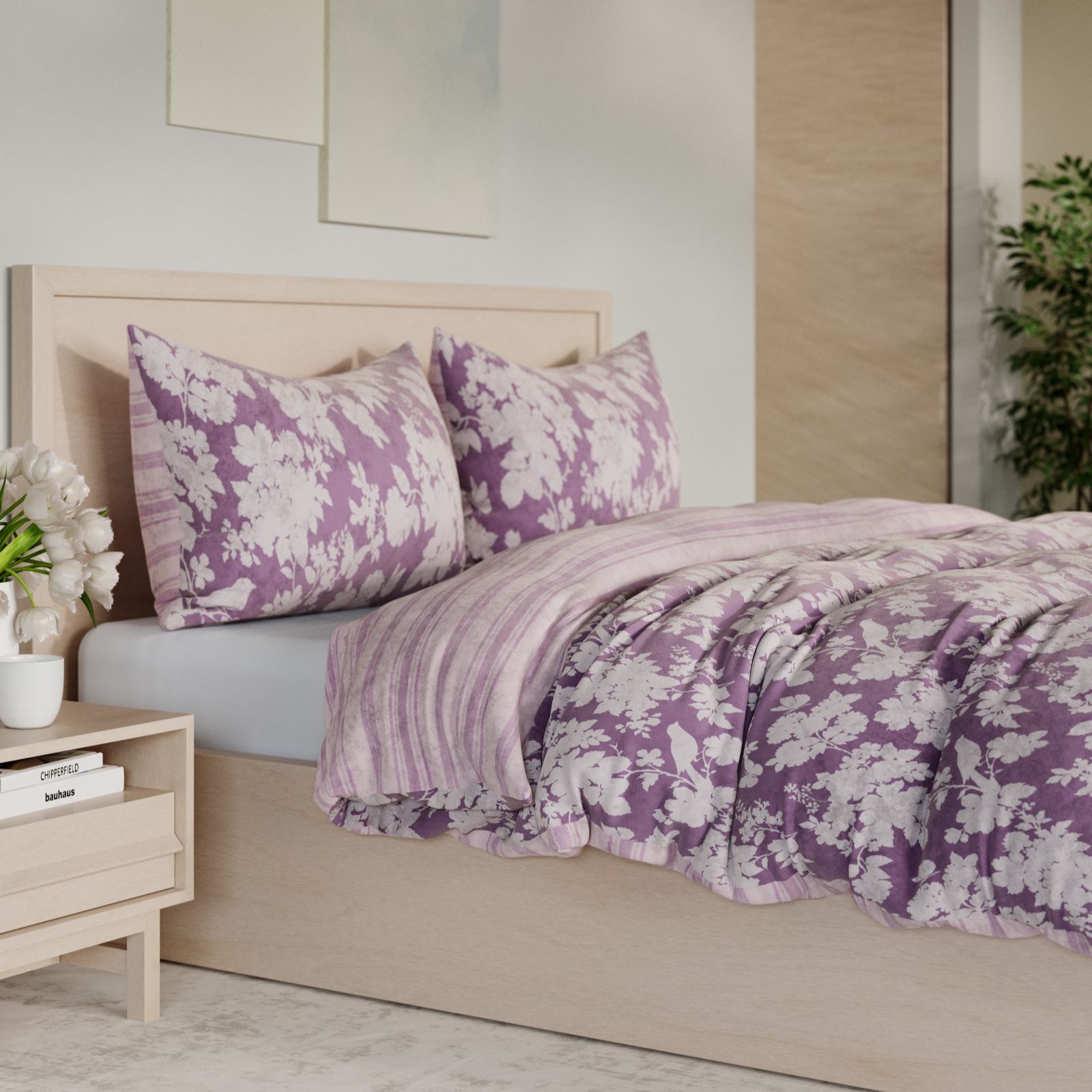 Cozee Home Reversible Floral Stripe Velvetsoft 3 Piece Duvet Set