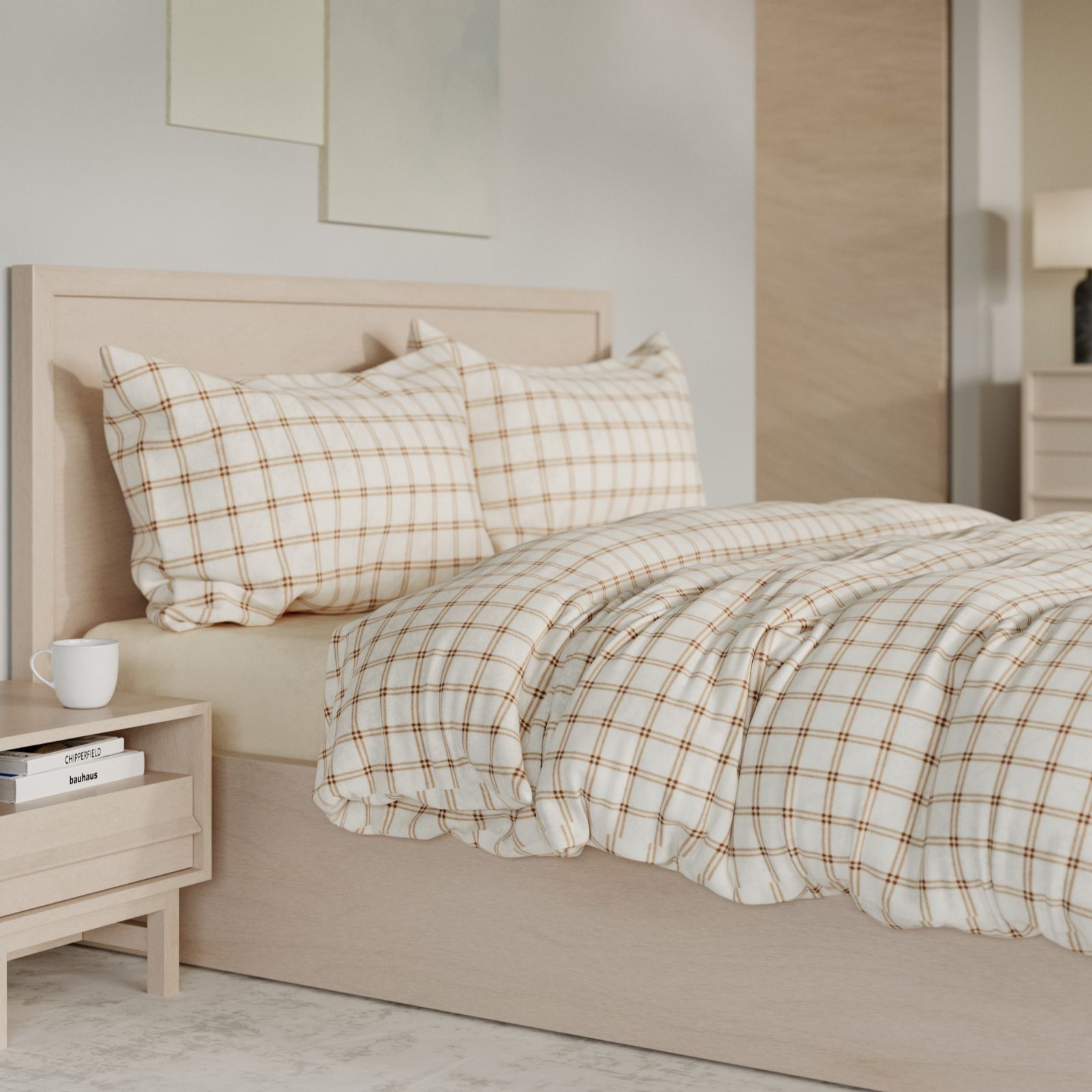 Cozee Home Fleece Reversible Tartan 4 Piece Duvet Set