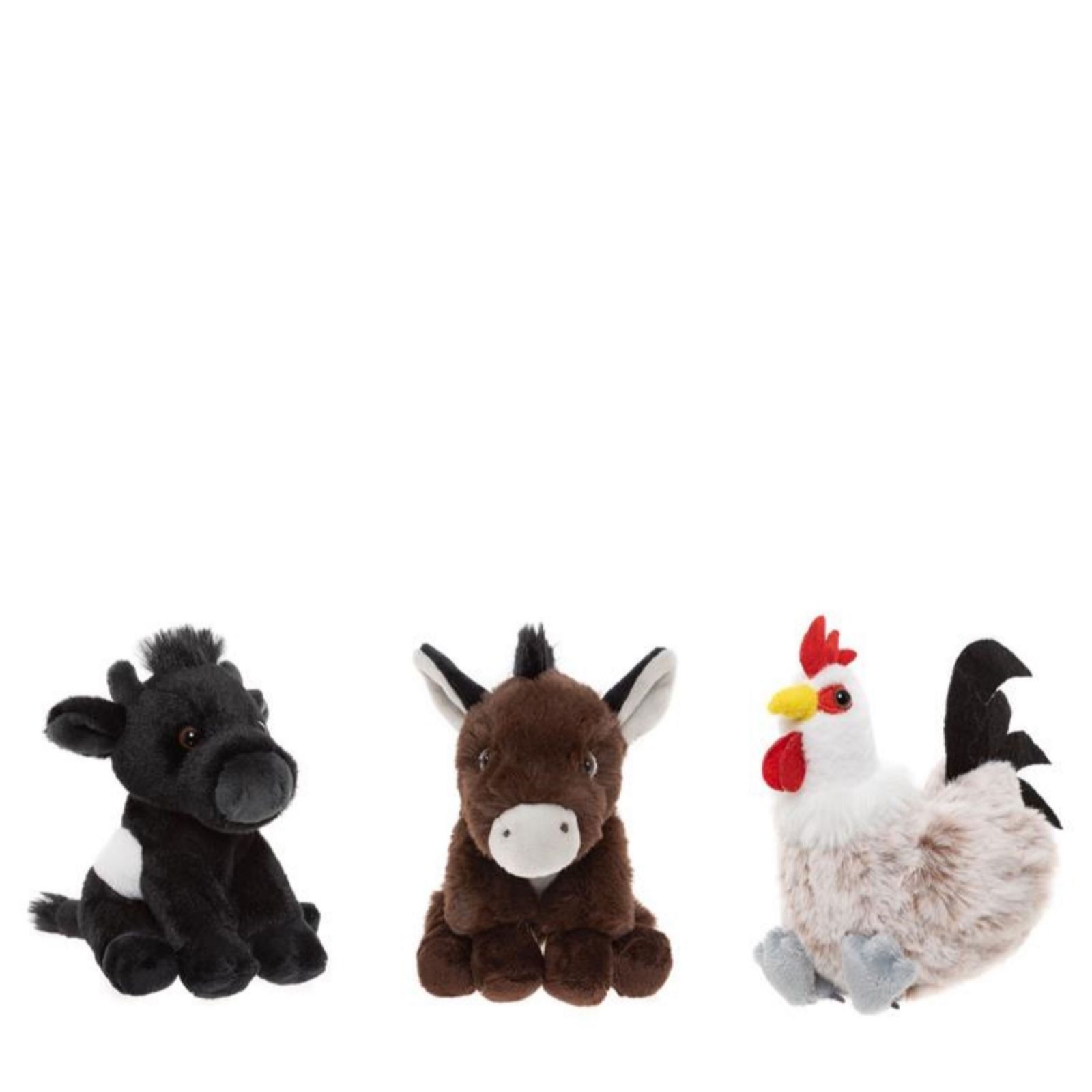 Charlie Bears Cuddle Cubs Belted Cow, Donkey, Rooster Plush Bears