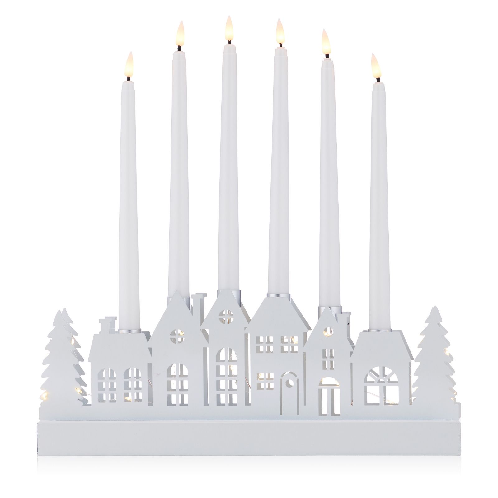 Home Stories Metal Village Taper Candle Display Holder With Faux Candles
