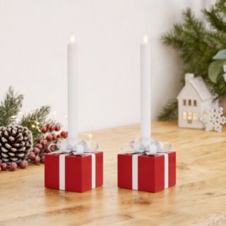 Home Stories Set Of 2 Bow Present Candle Holder With LED Candles