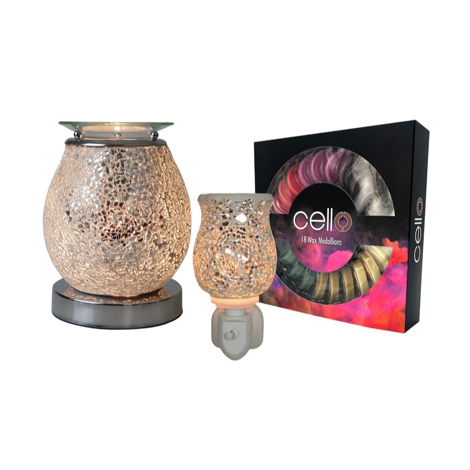 Cello Mosaic Electric Melt Burner and Plug in with 18pc Wax Melt set