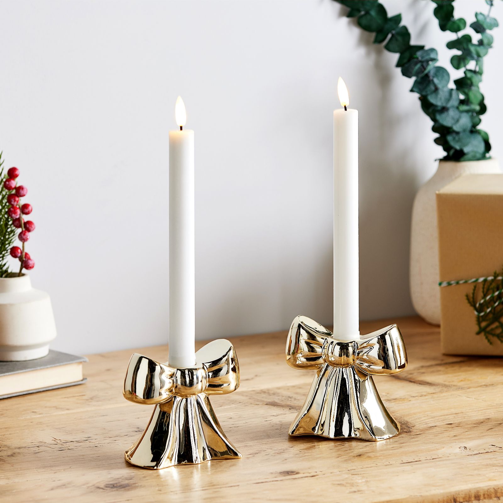 JM by Julien Macdonald Set of 2 Bow Candle Holders with Faux Candles