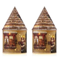 Santa Express Set of 2x 21cm Pre Lit Christmas Scene Houses