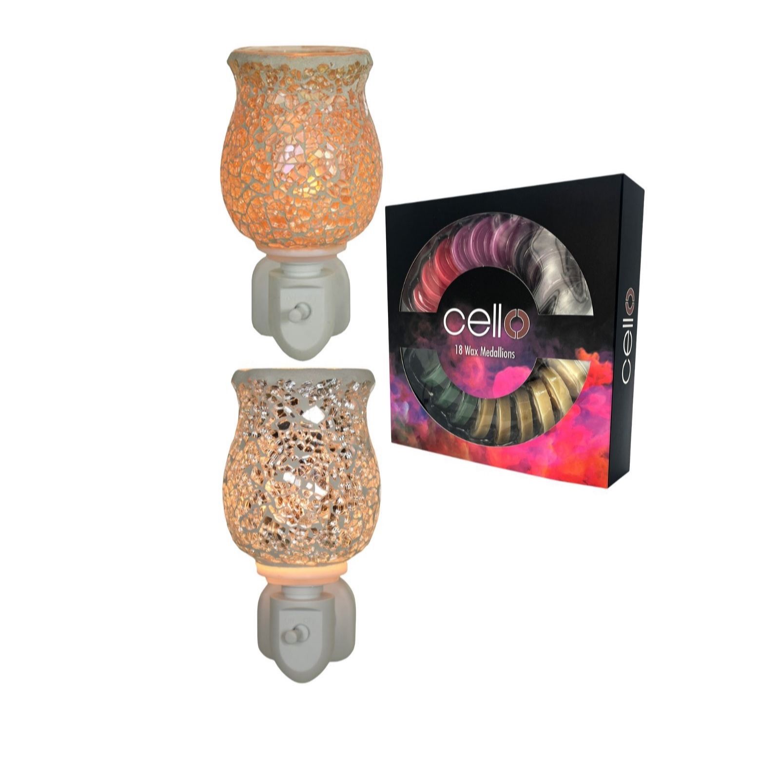 Cello Mosaic Mixed Set of 2 Electric Melt Burner Plug In with 18 Wax Melts