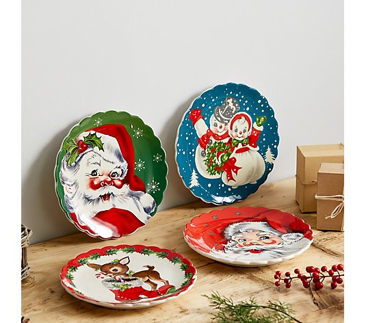 Mr Christmas Set of 4 Ceramic Nostalgic Retro Plates