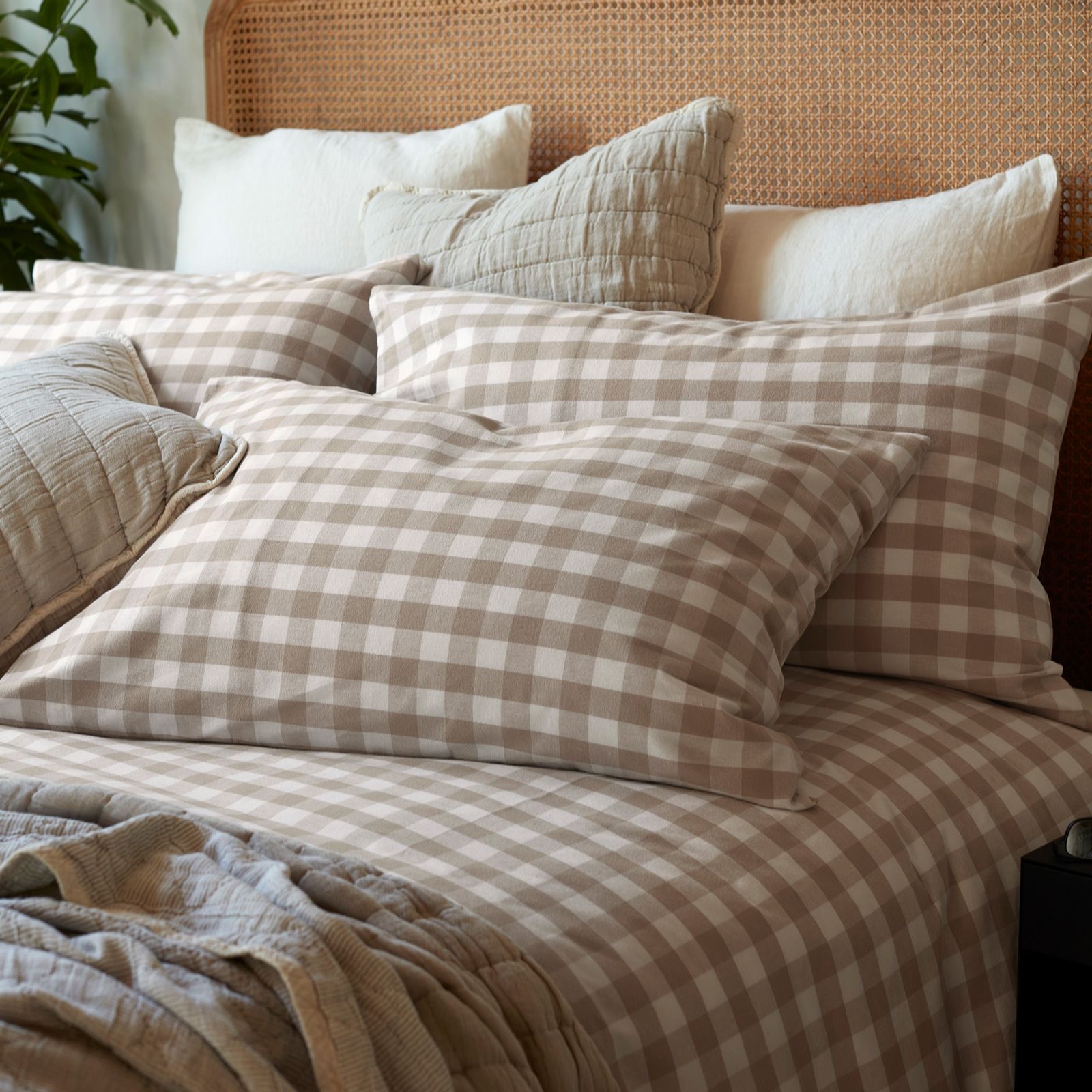 Secret Linen Store Gingham Brushed Organic Cotton Pillowcase Pair