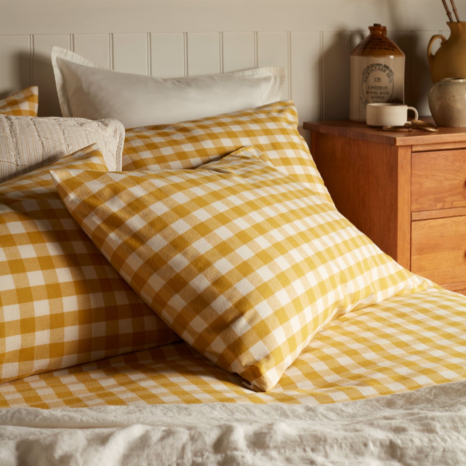 Secret Linen Store Gingham Brushed Organic Cotton Pillowcase Pair
