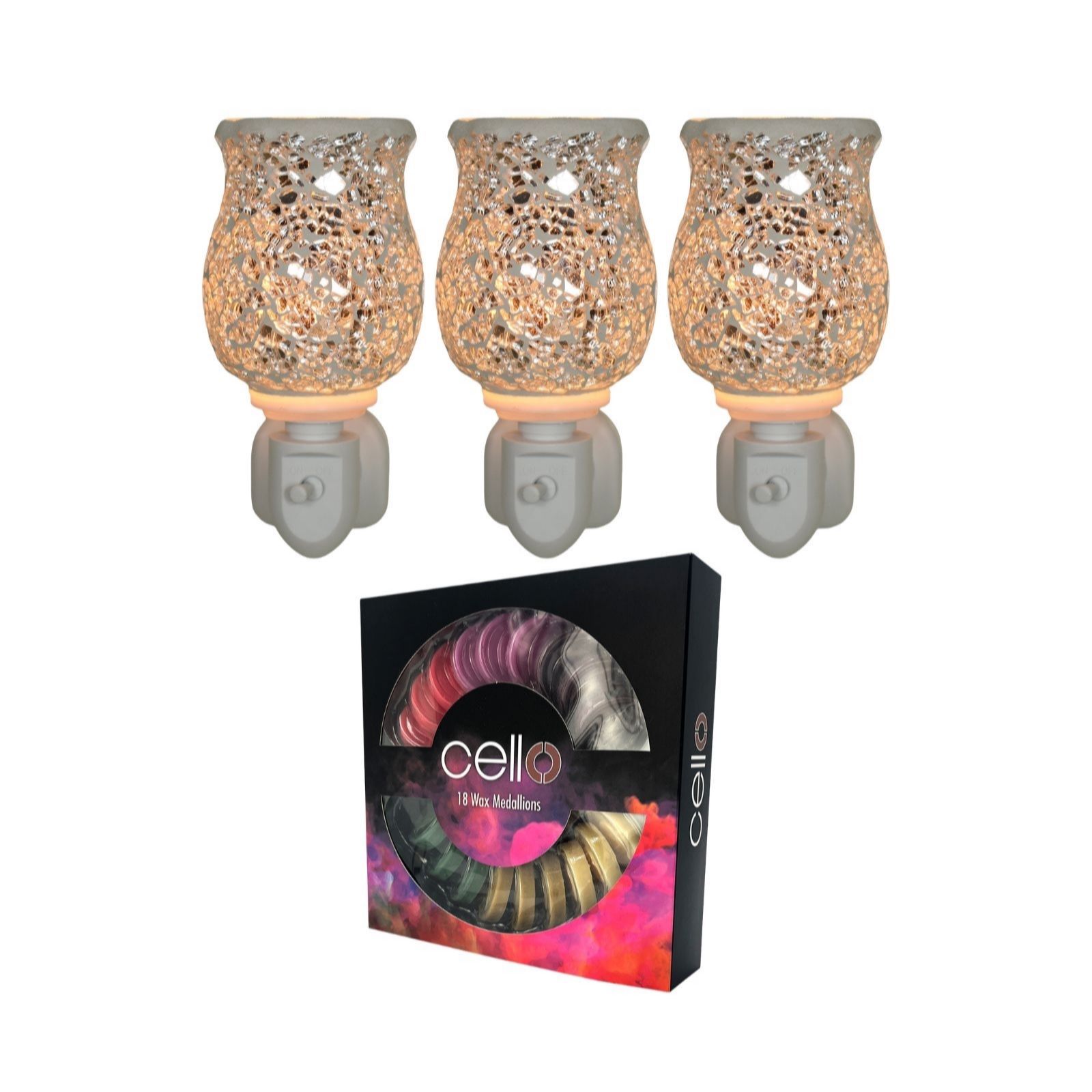 Cello Mosaic Set of 3 Electric Melt Burner Plug In with 18 Wax Melts