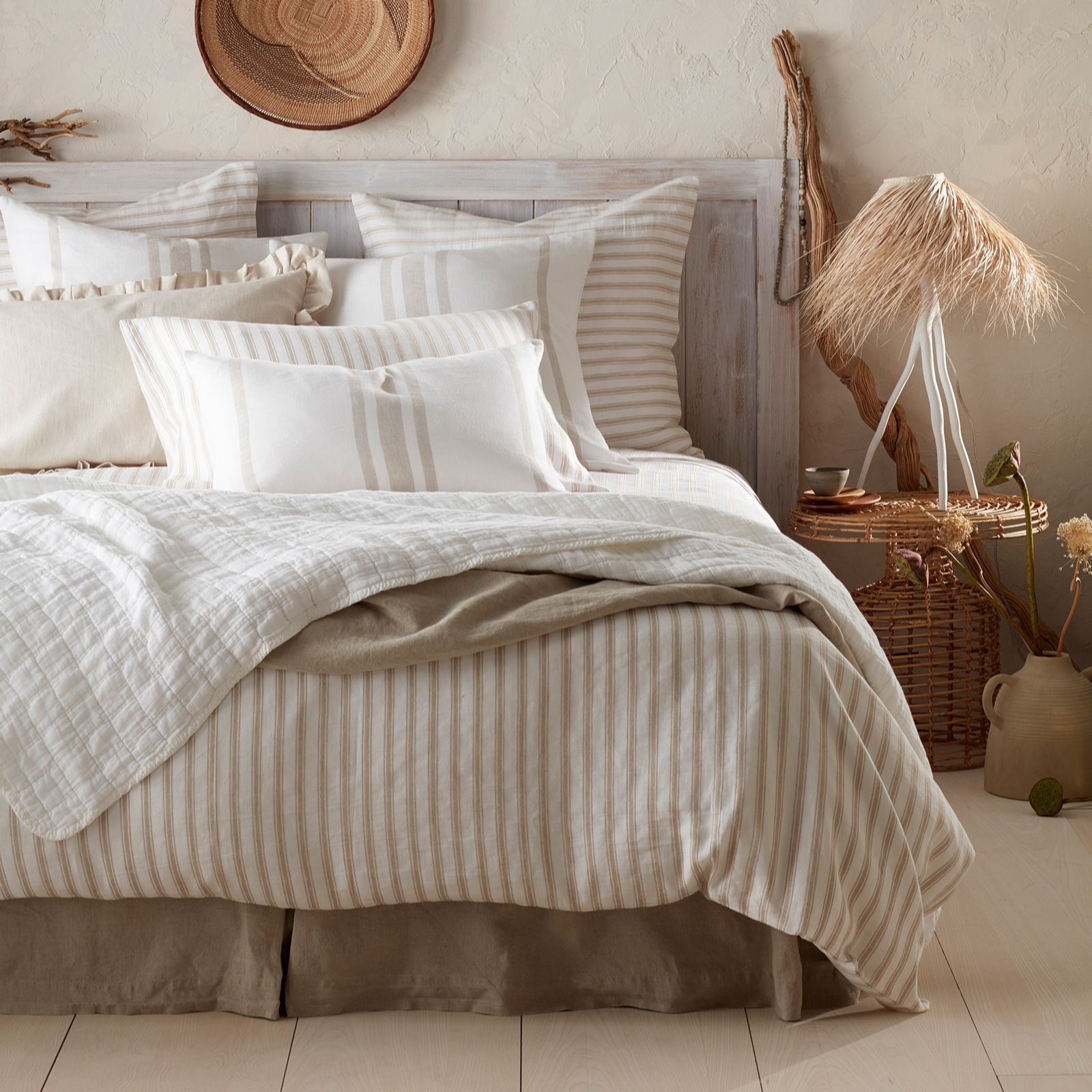 Secret Linen Store Cotton/Linen Blend French Ticking Stripe 3 Piece Duvet Set