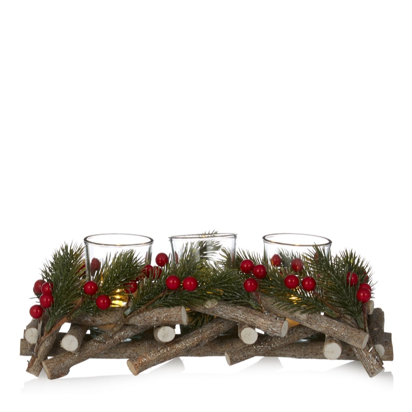 Outlet Home Reflections PreLit Berry Candle Holder & Candles QVC UK