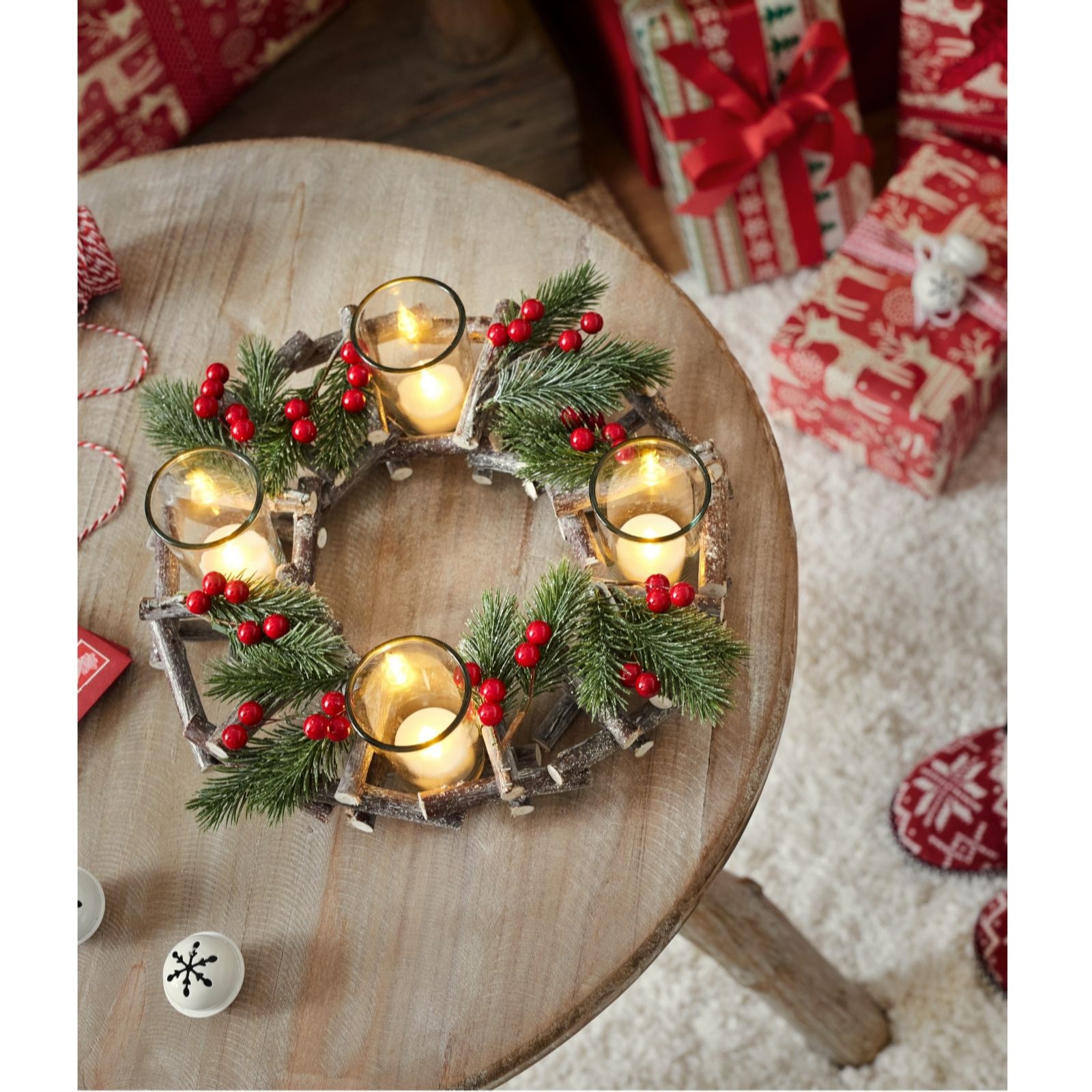 Outlet Home Reflections PreLit Berry Candle Holder & Candles QVC UK