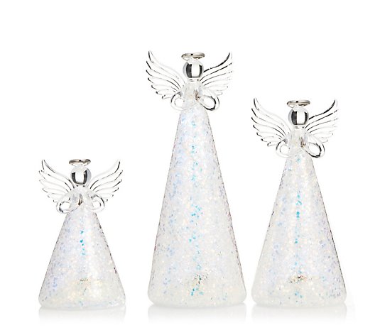 Home Reflections Set of 3 Pre-Lit Glitter Angels