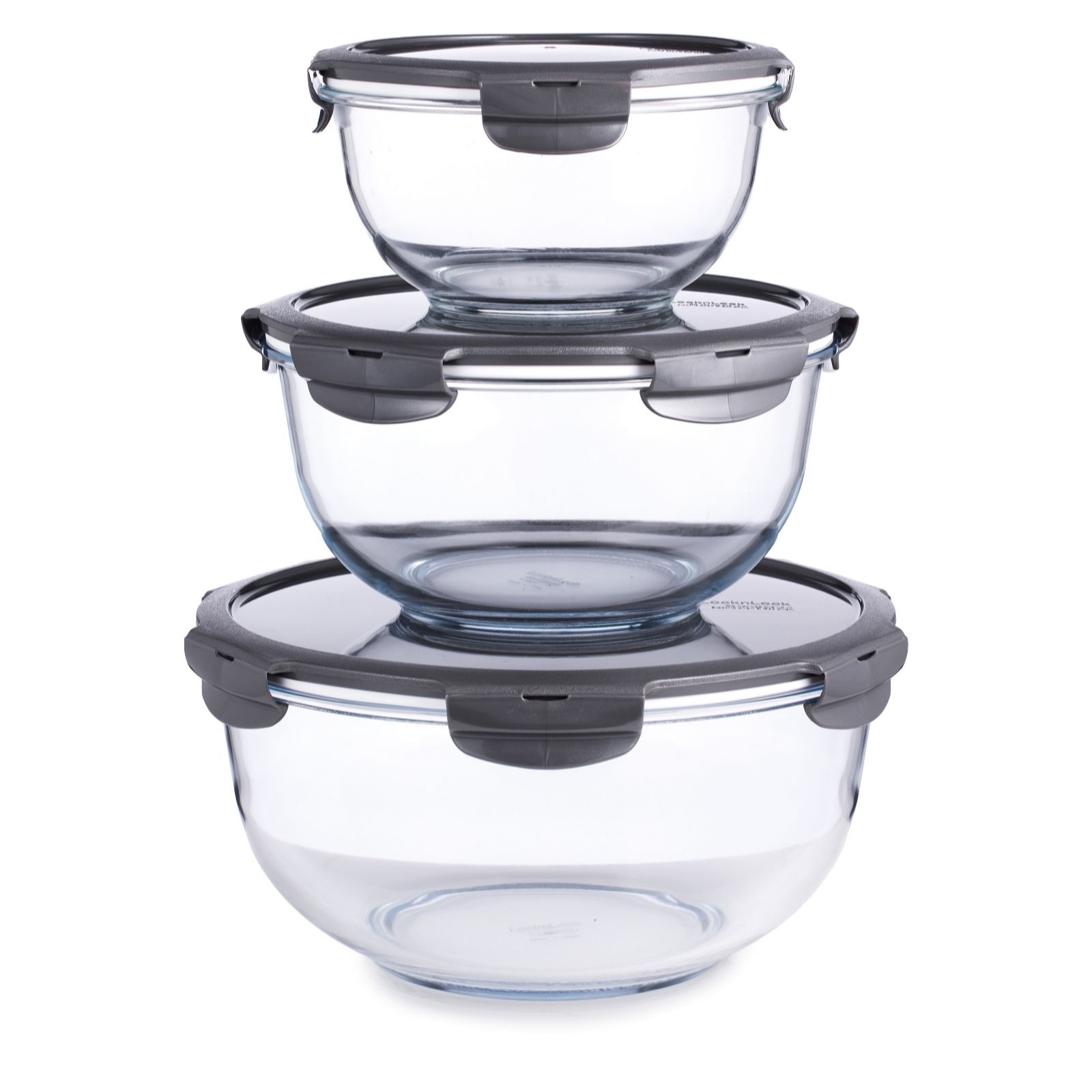 LocknLock 3 Piece Glass Nestable Mixing Bowls