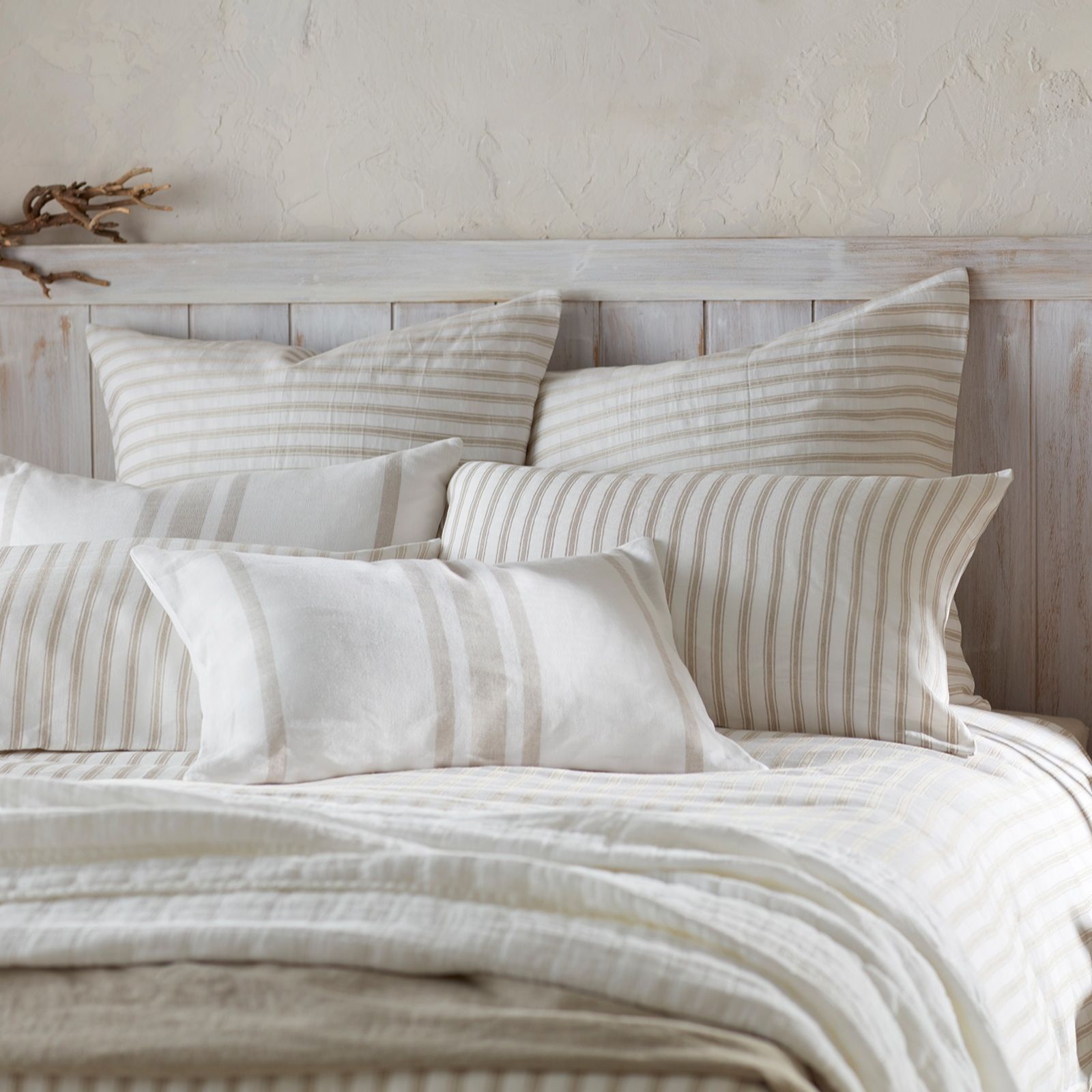 Secret Linen Store Cotton/Linen Blend French Ticking Stripe Pillowcase Pair