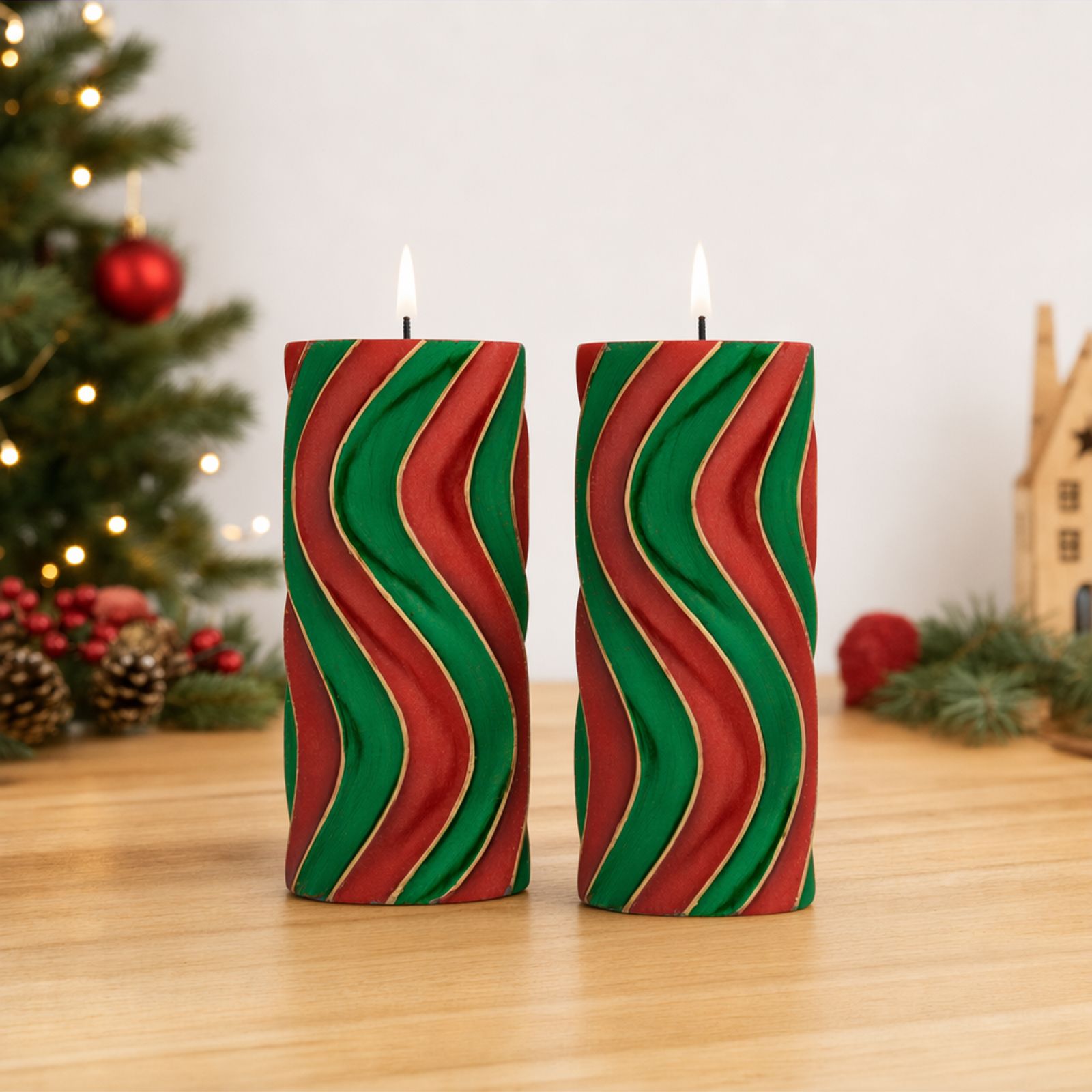 Home Stories Set Of 2 Nostalgic Stripe LED Flameless Candles