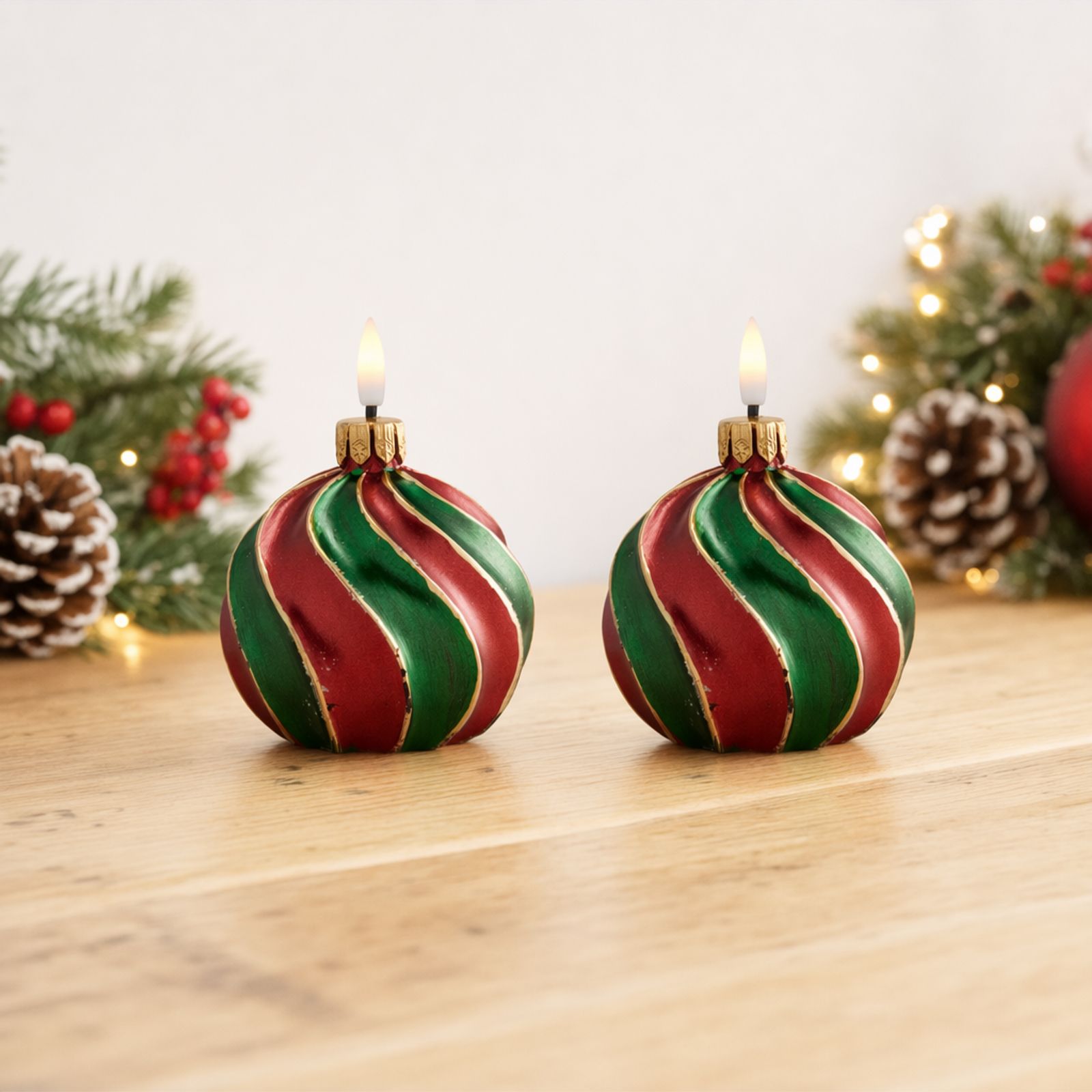 Home Stories Set Of 2 Nostalgic Stripe LED Flameless Candles