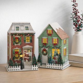 Mr Christmas Set of 2 Pre Lit Vintage Mantel Houses