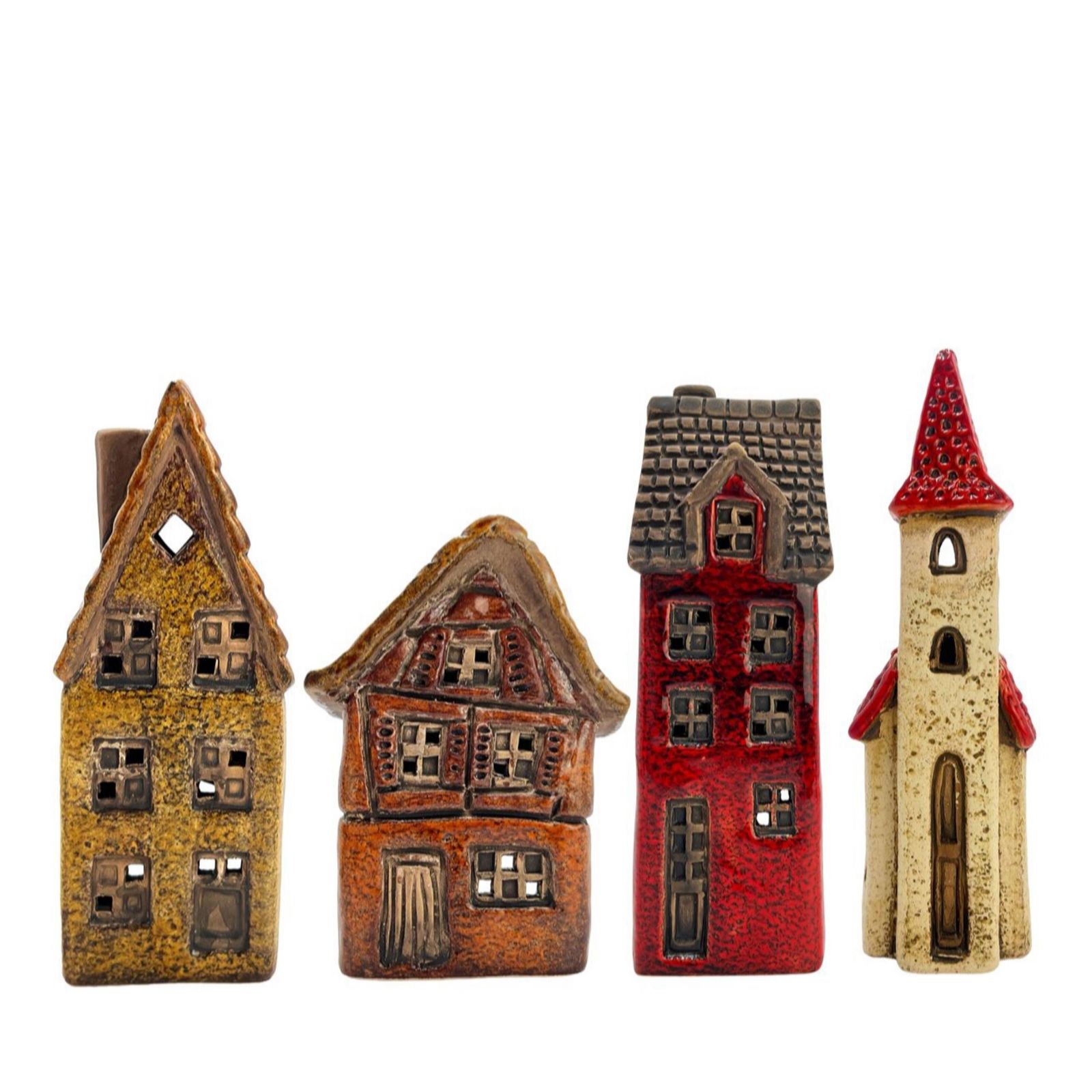 Cello Set of 4 Tales of the Village Tealight Holders with Tealights