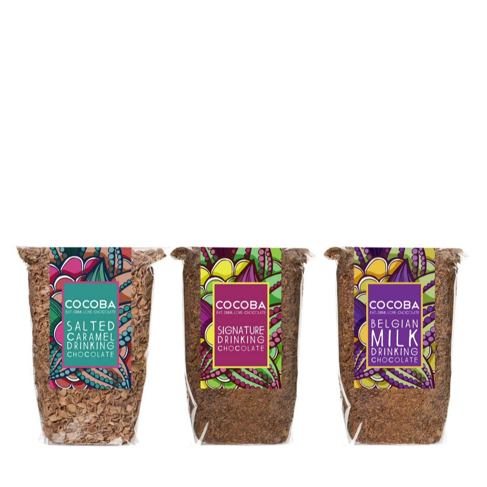 Cocoba Set of 3 Assorted Hot Chocolate Flakes QVC UK