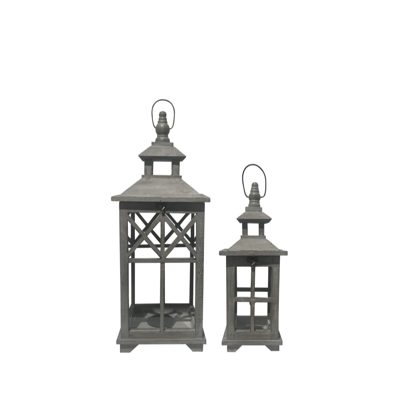 Otters Brook Set of 2 Slate Grey Wooden Lanterns