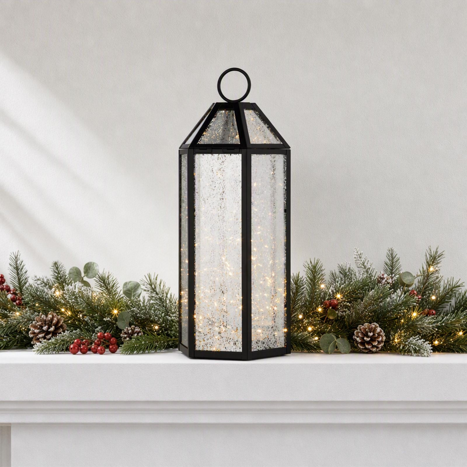 Home Stories Pre Lit Mercury Glass Lantern With String Lights