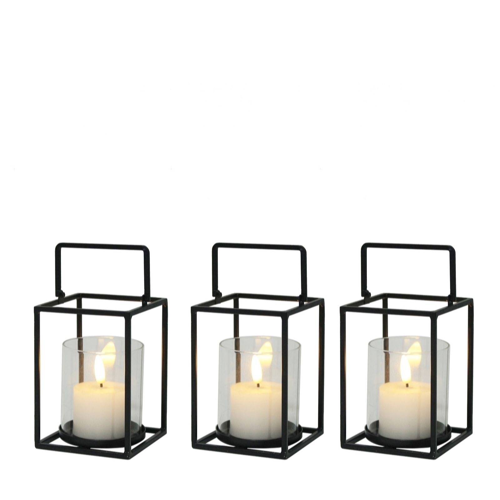 Outlet K By Kelly Hoppen Set of 3 Small Metal Lanterns with LED Votives