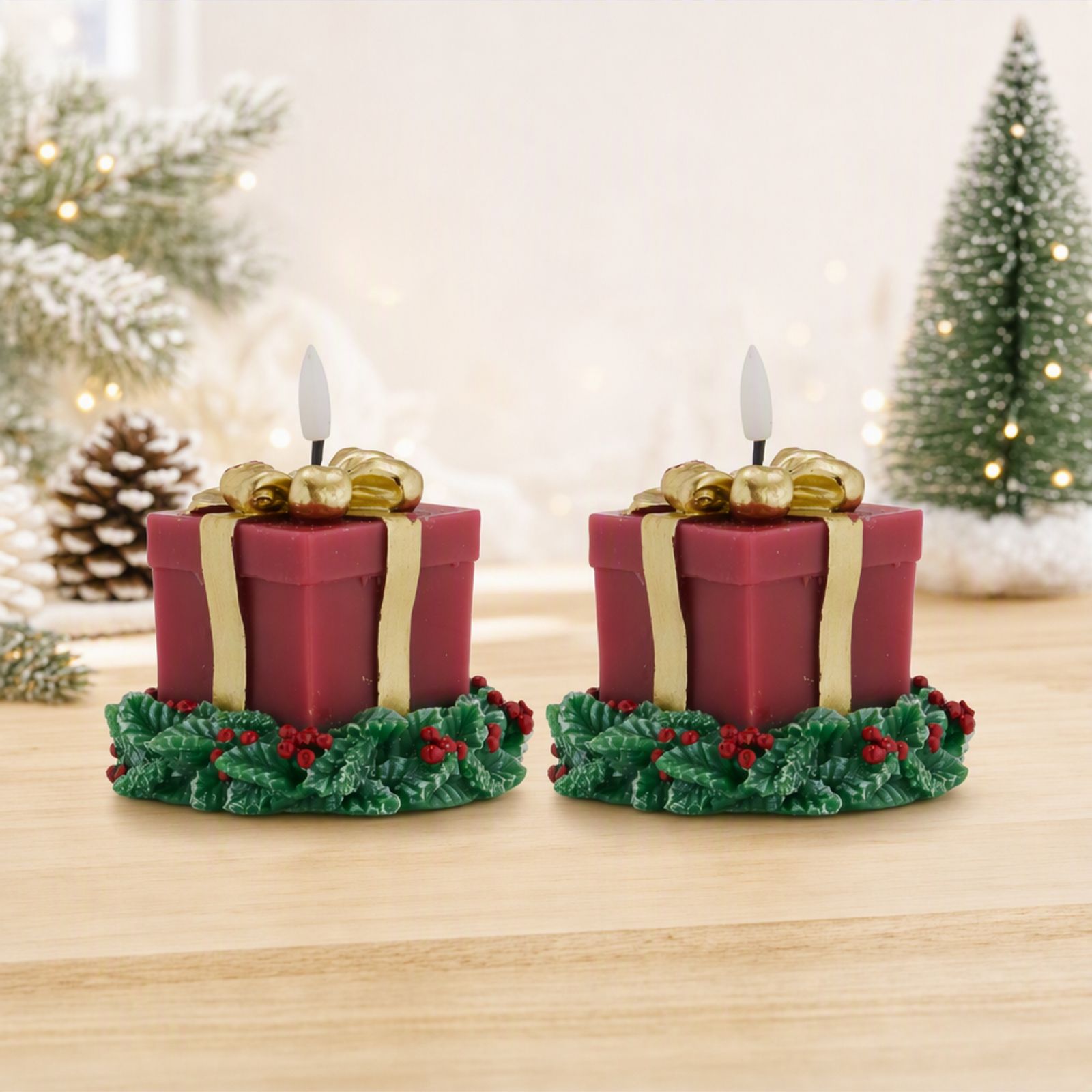 Home Stories Set Of 2 Pre Lit LED Faux Wax Christmas Candles
