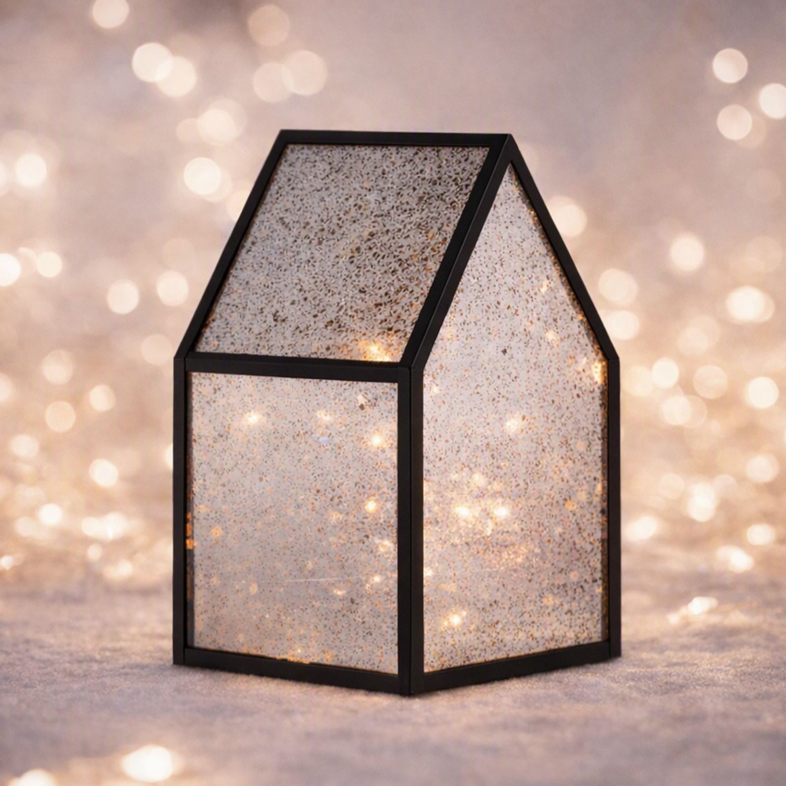 Home Stories Pre Lit Mercury Glass Houses with String Lights
