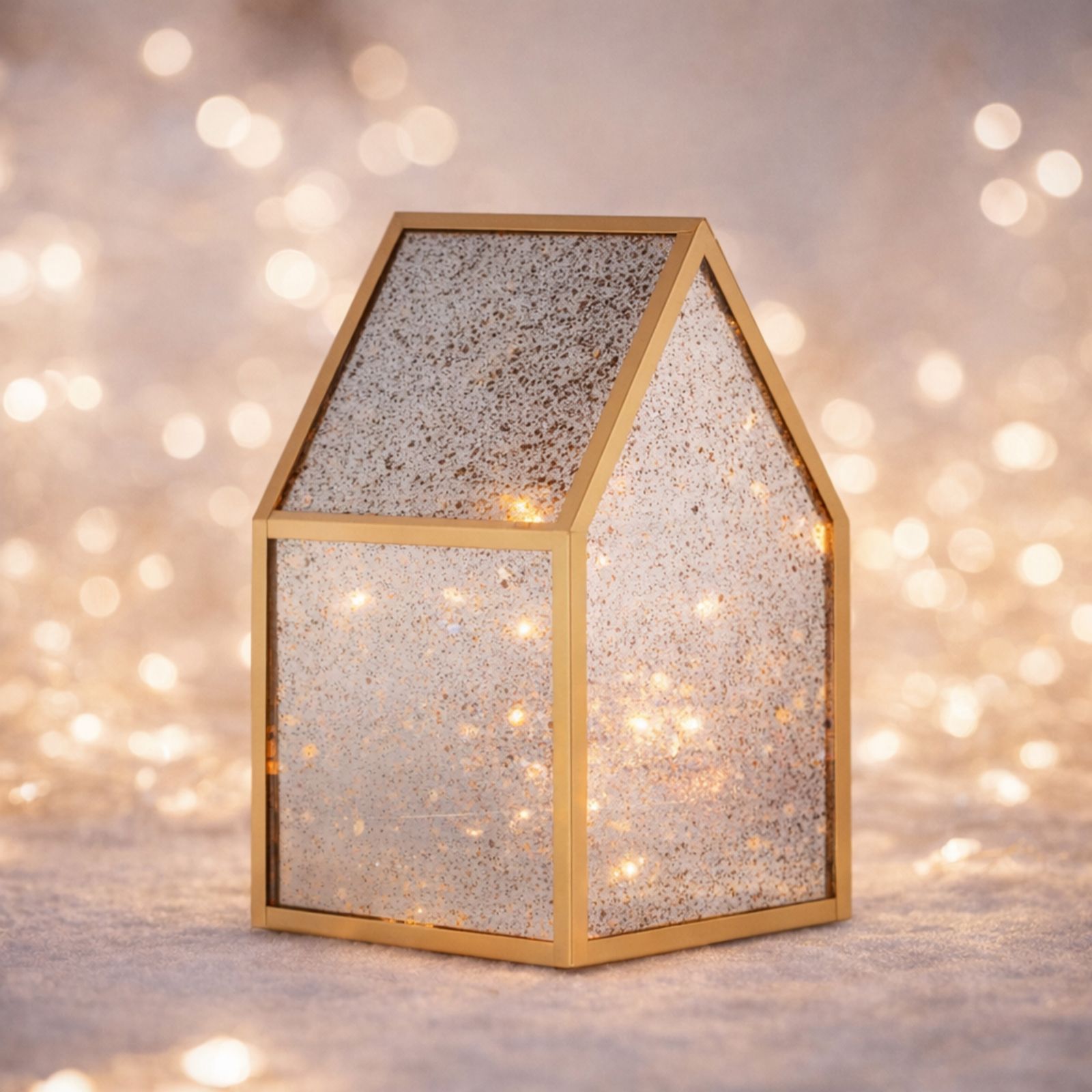 Home Stories Pre Lit Mercury Glass Houses with String Lights