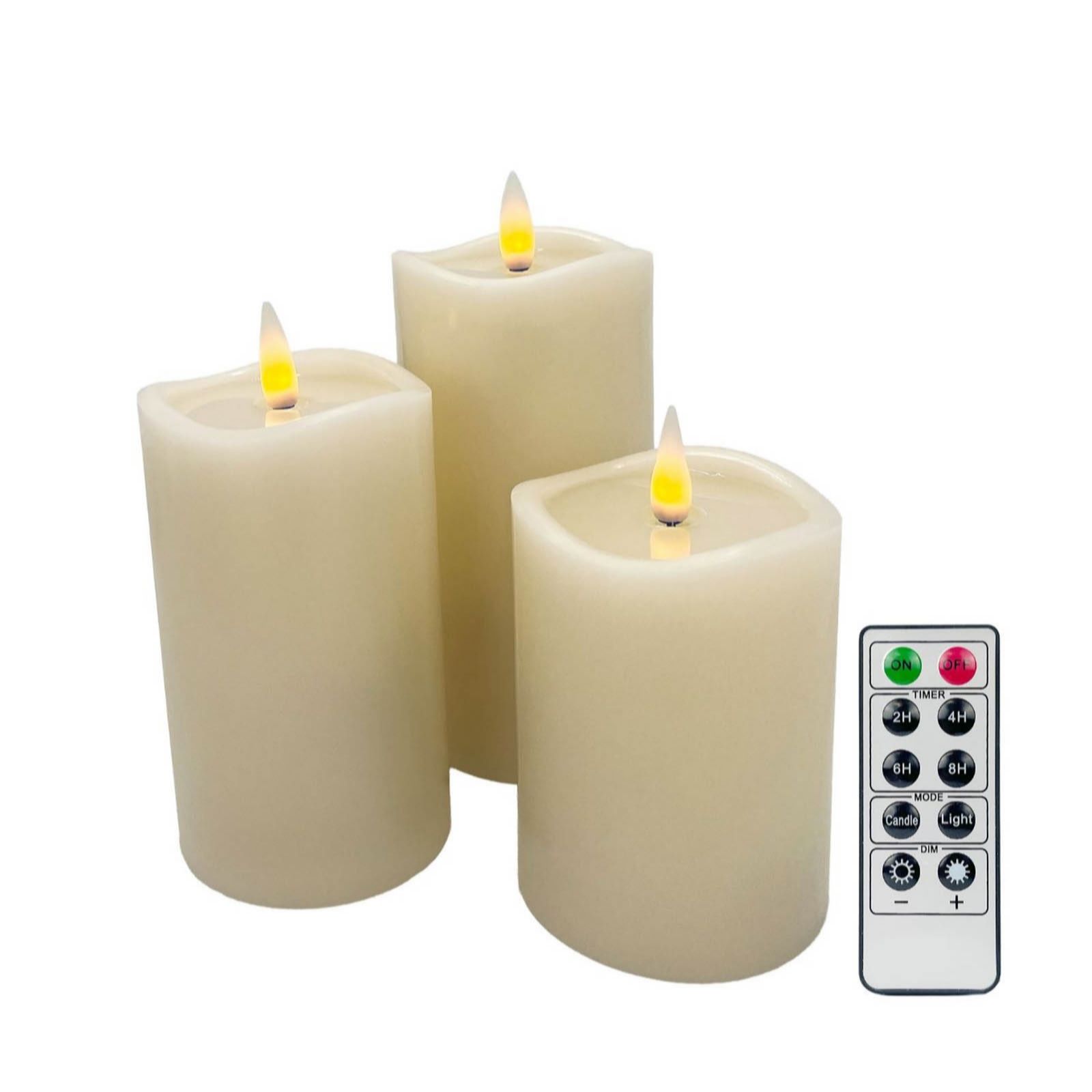 Cello Living Flame Set of 3 Rechargeable Wax Pillar Candles with charging base
