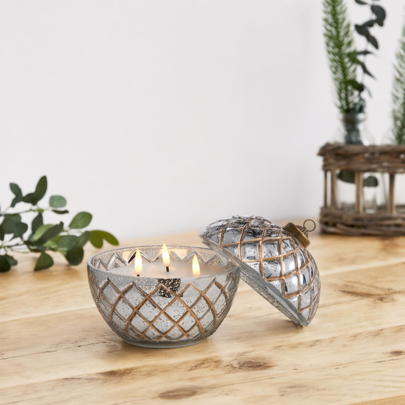 Home Stories Mercury Glass 3 Wick Flameless LED Candle
